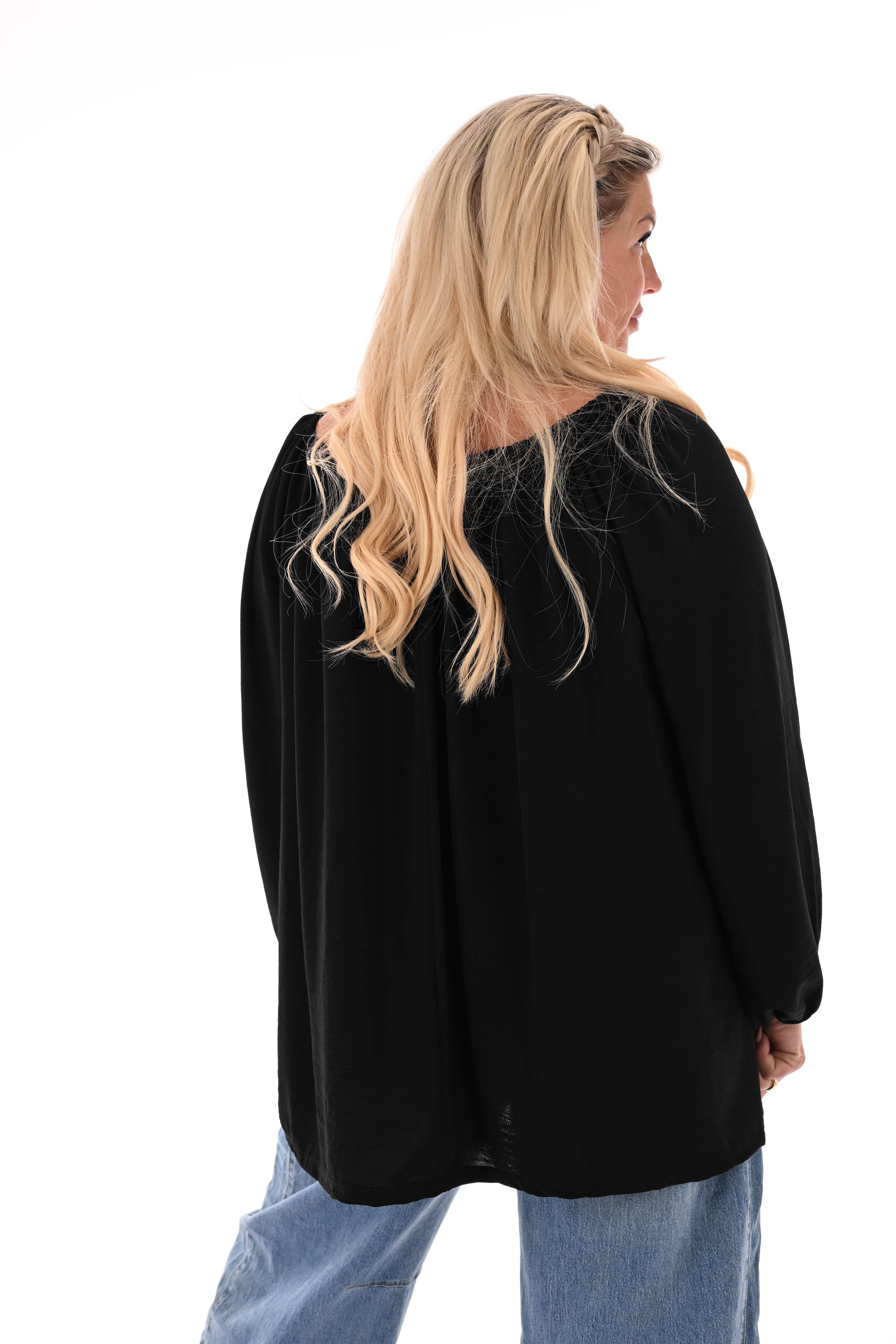 Top off-shoulder lange mouwen uni zwart