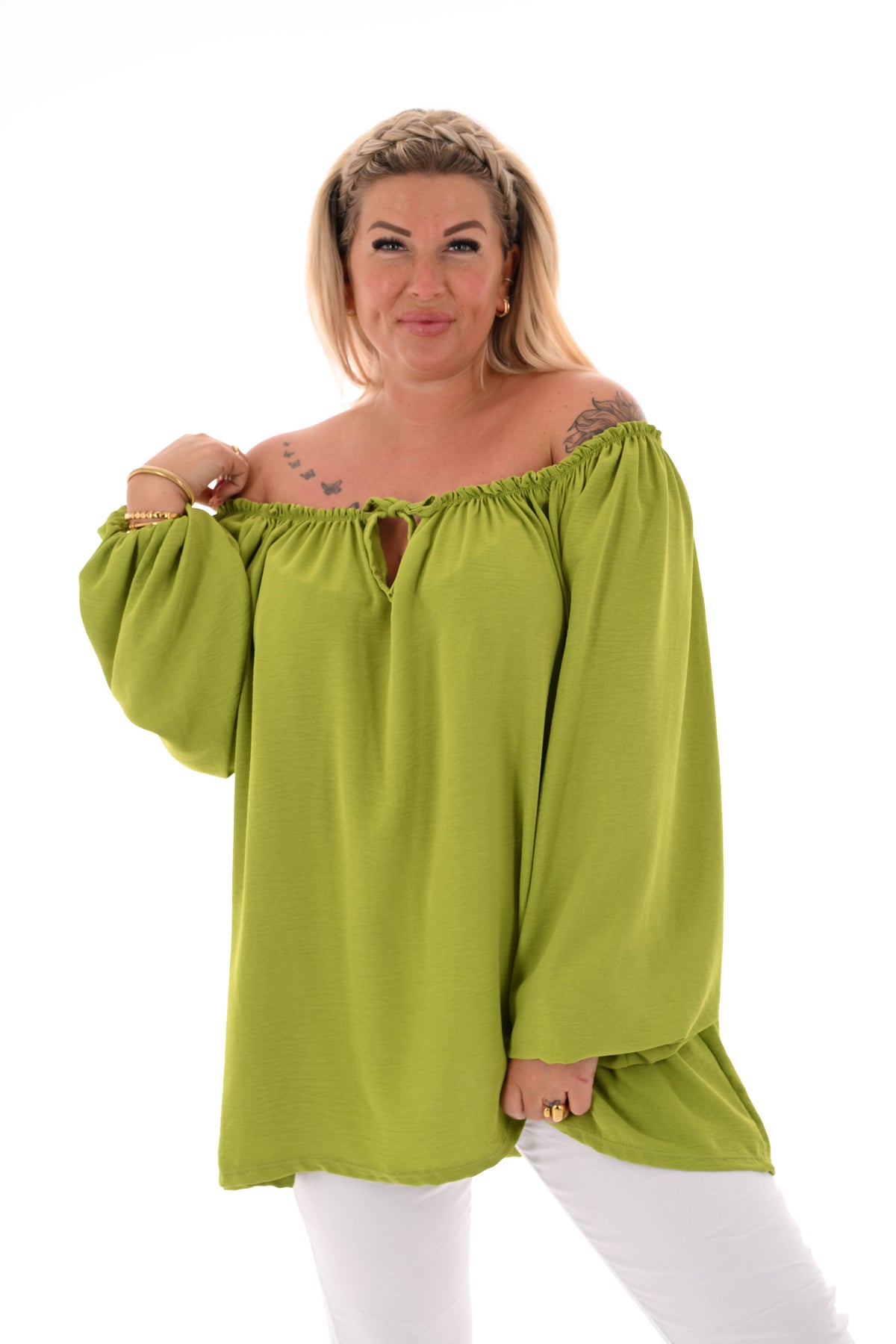 Top off-shoulder lange mouwen uni groen