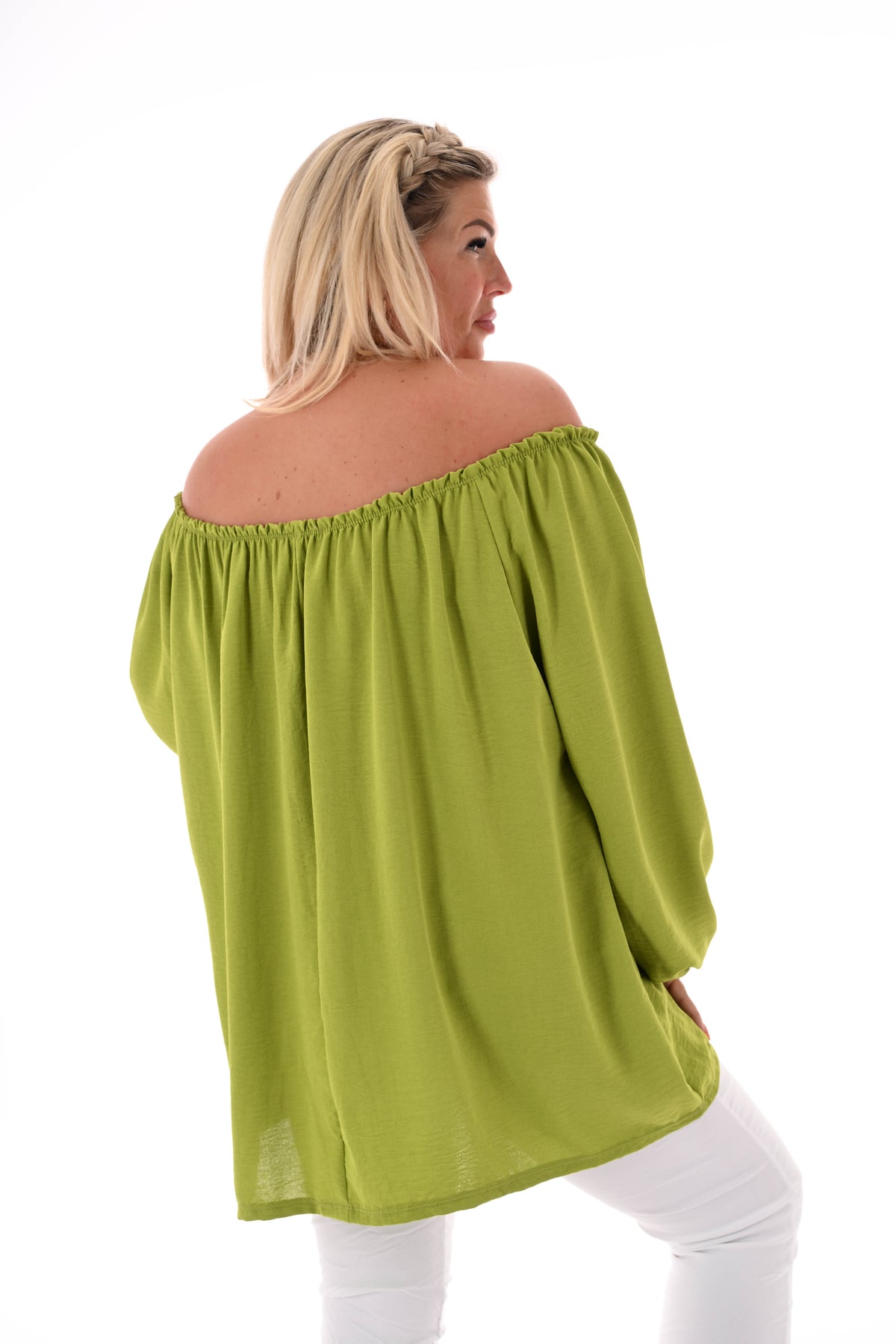 Top off-shoulder lange mouwen uni groen