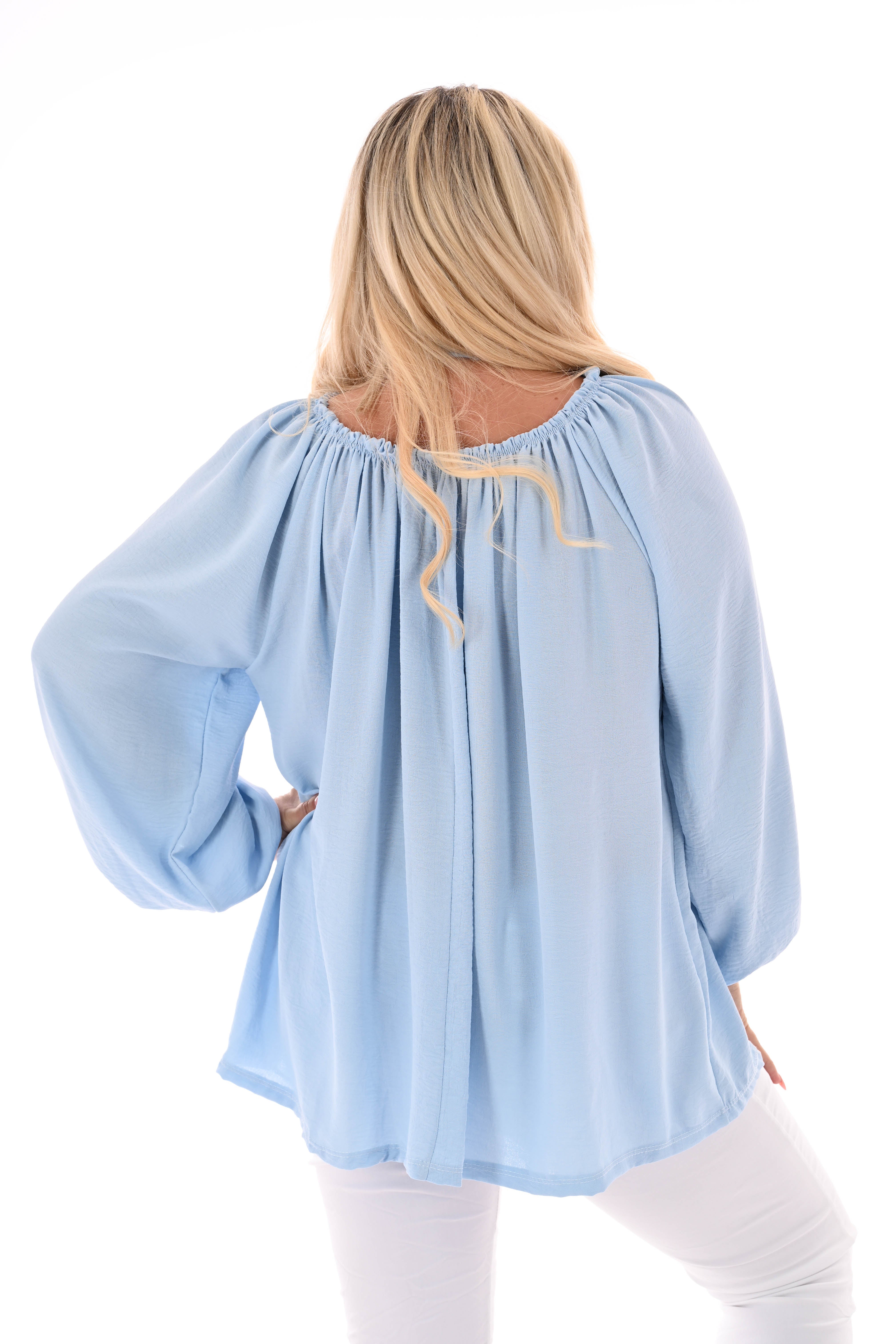 Top off-shoulder lange mouwen uni lichtblauw