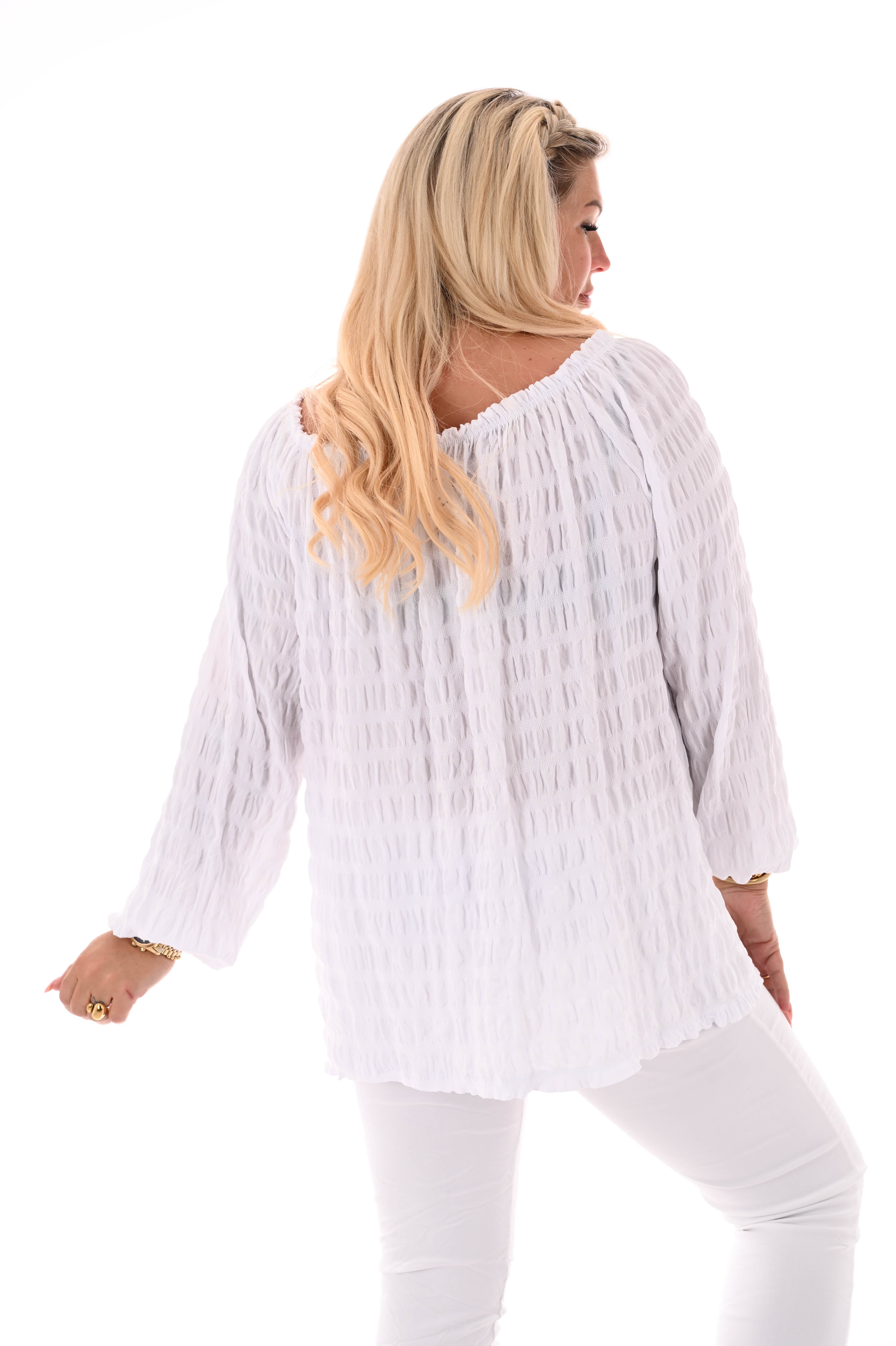 Top off-shoulder gesmockt lange mouwen roomwit