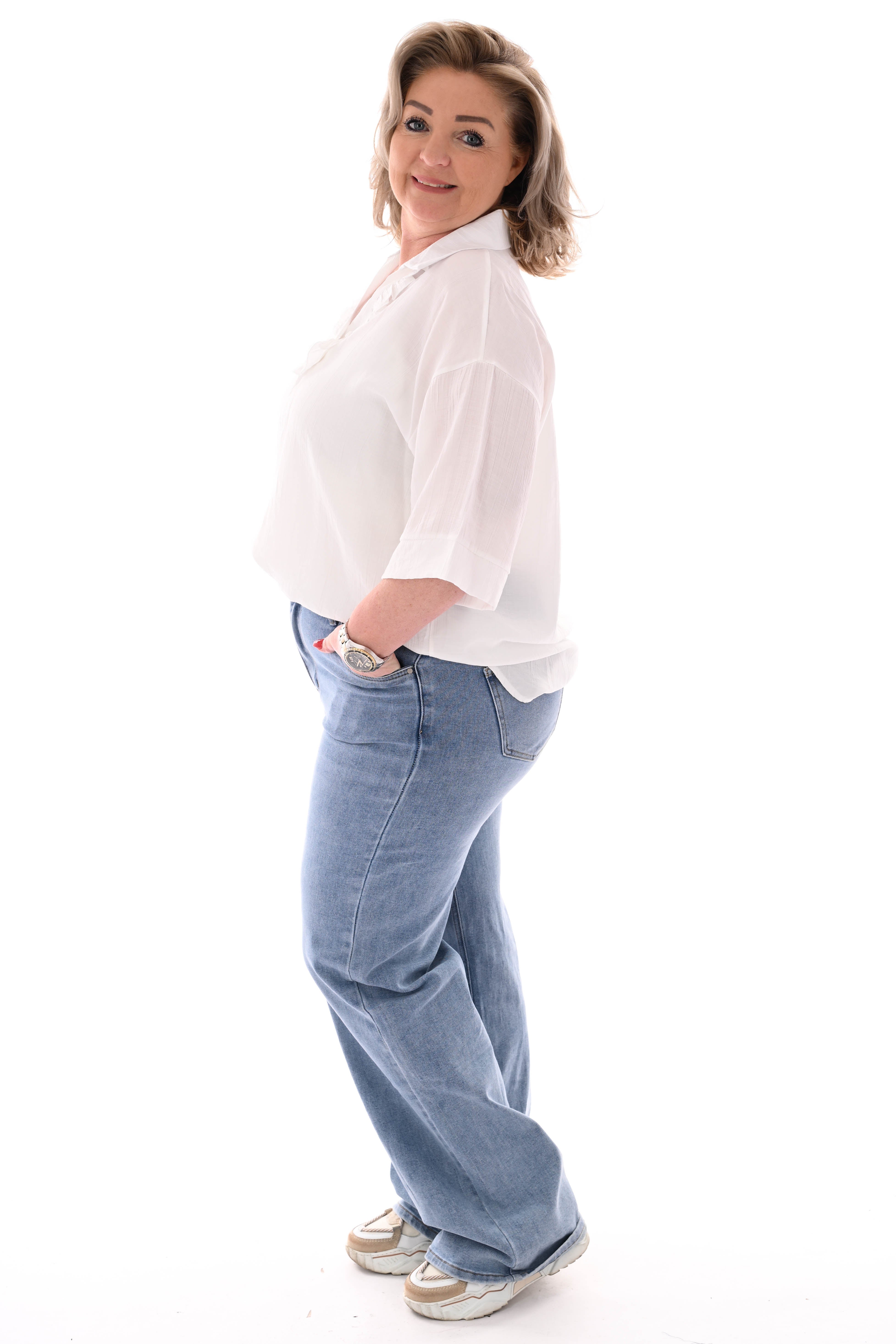 Blouse met roezel v-hals wit