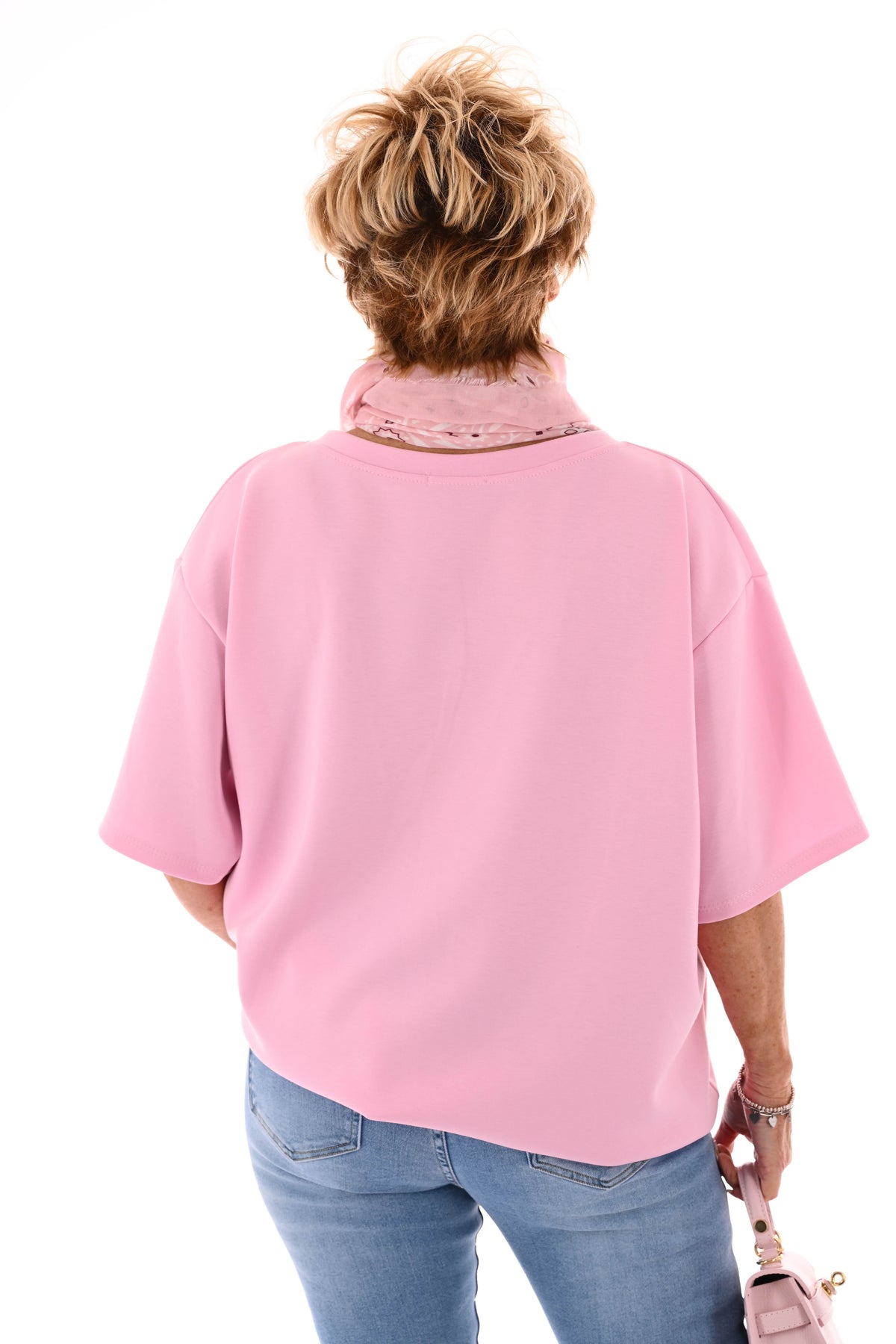 Sweater korte mouwen v-hals uni lichtroze