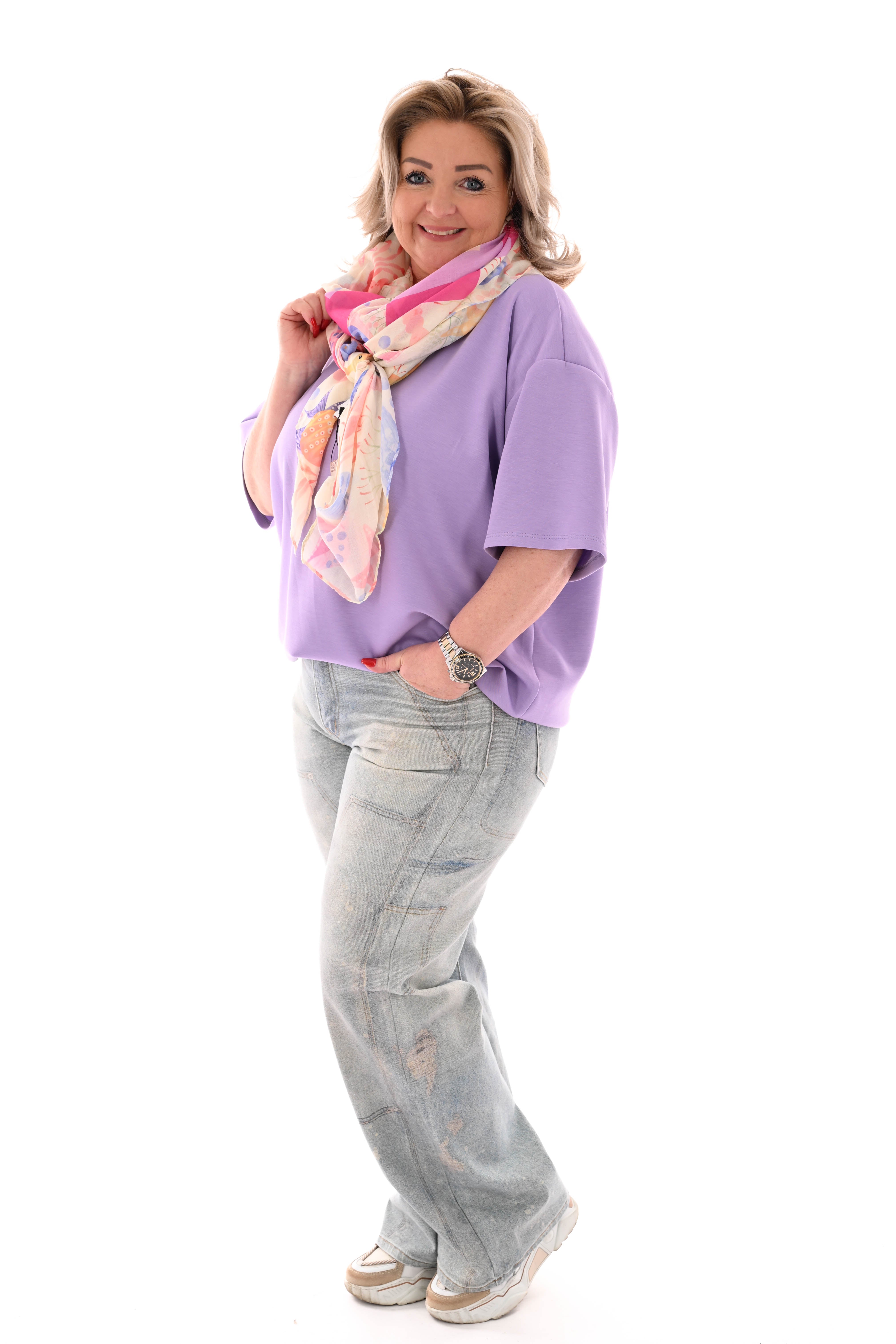 Sweater korte mouwen v-hals uni lila