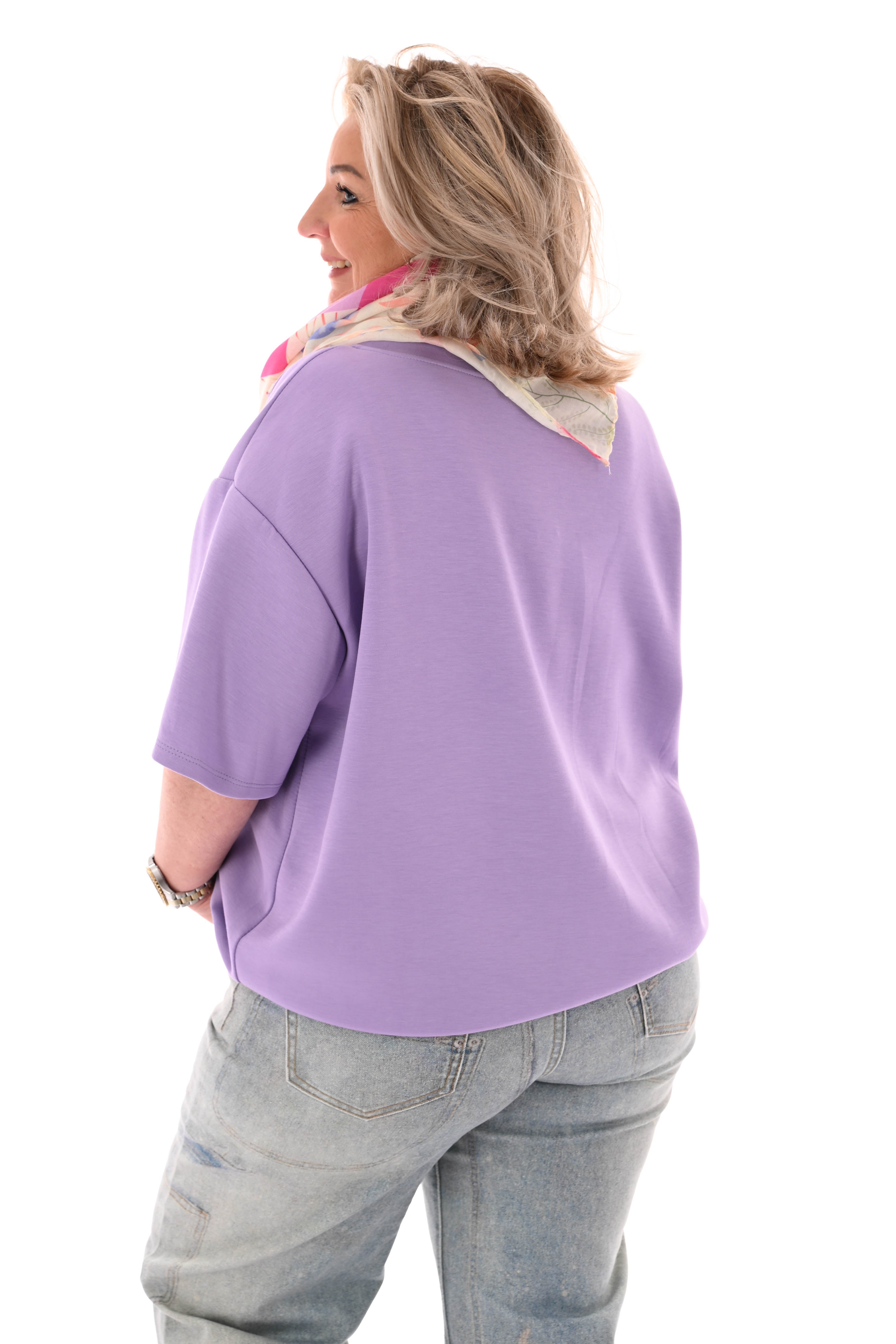 Sweater korte mouwen v-hals uni lila