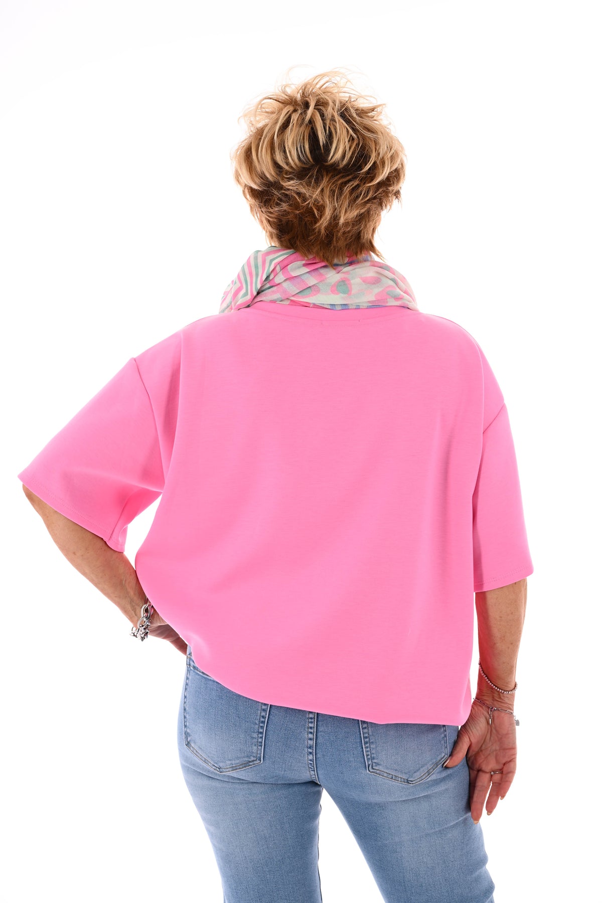 Sweater korte mouwen v-hals uni roze