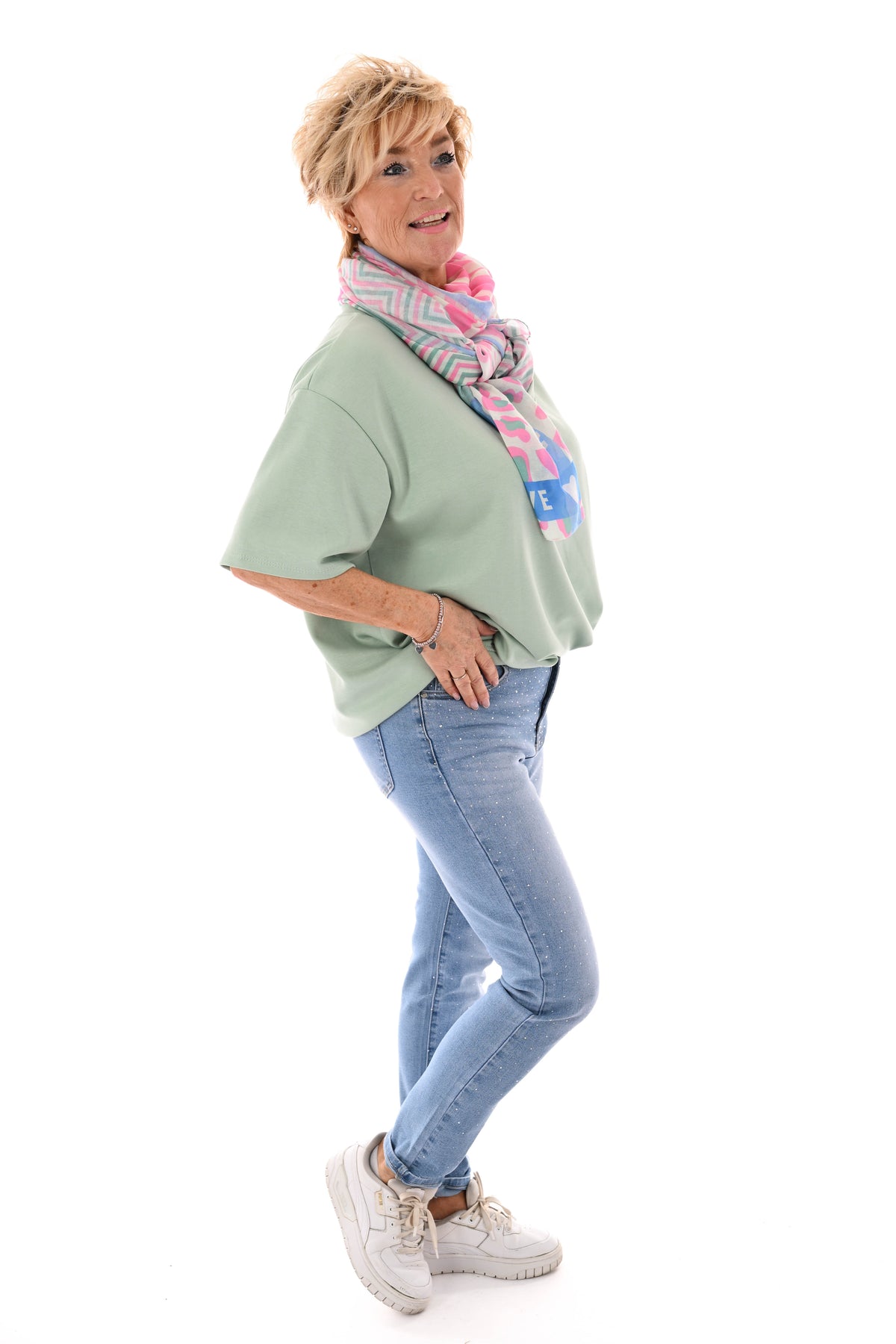 Sweater korte mouwen v-hals uni pistache