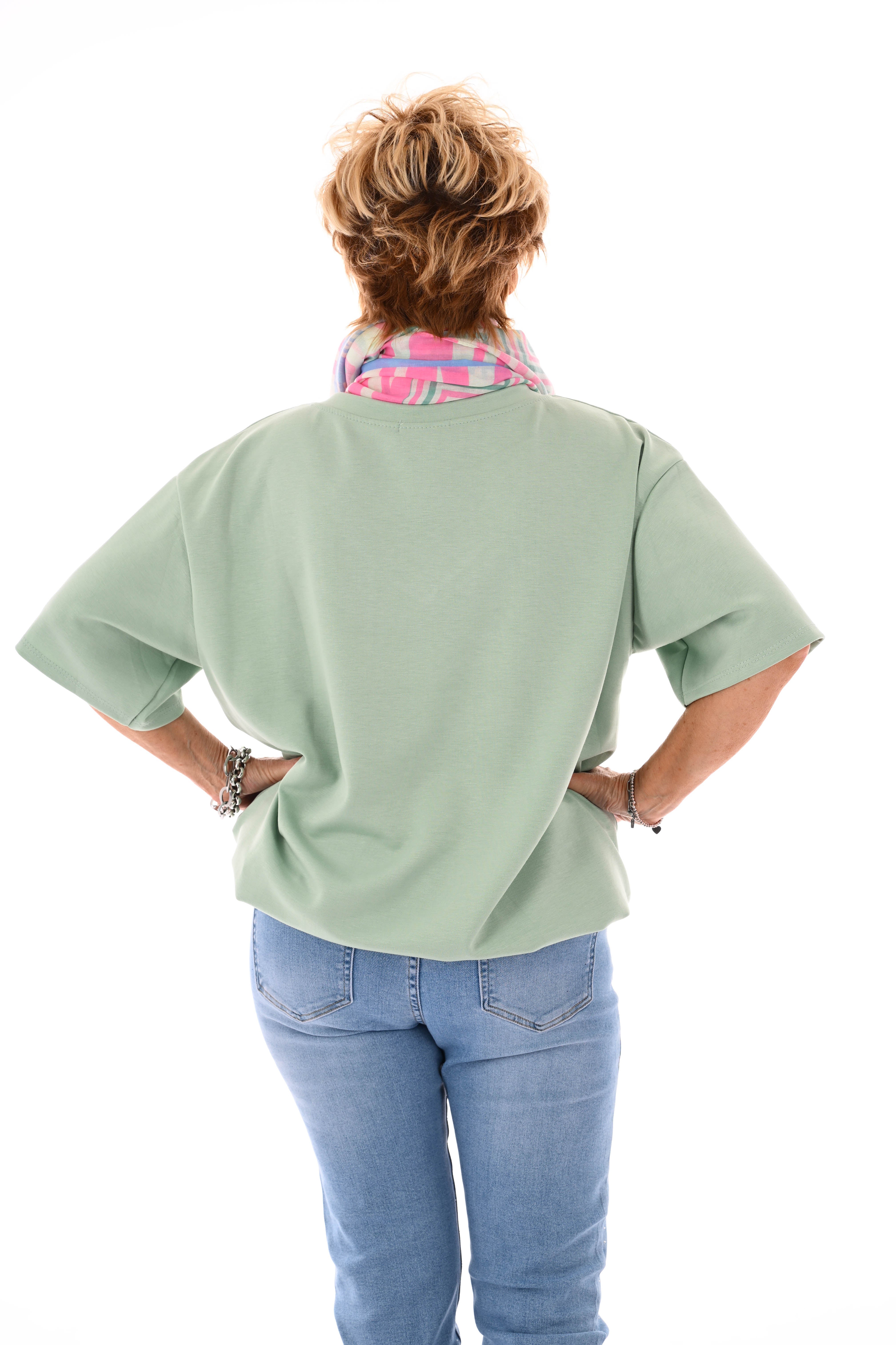 Sweater korte mouwen v-hals uni pistache