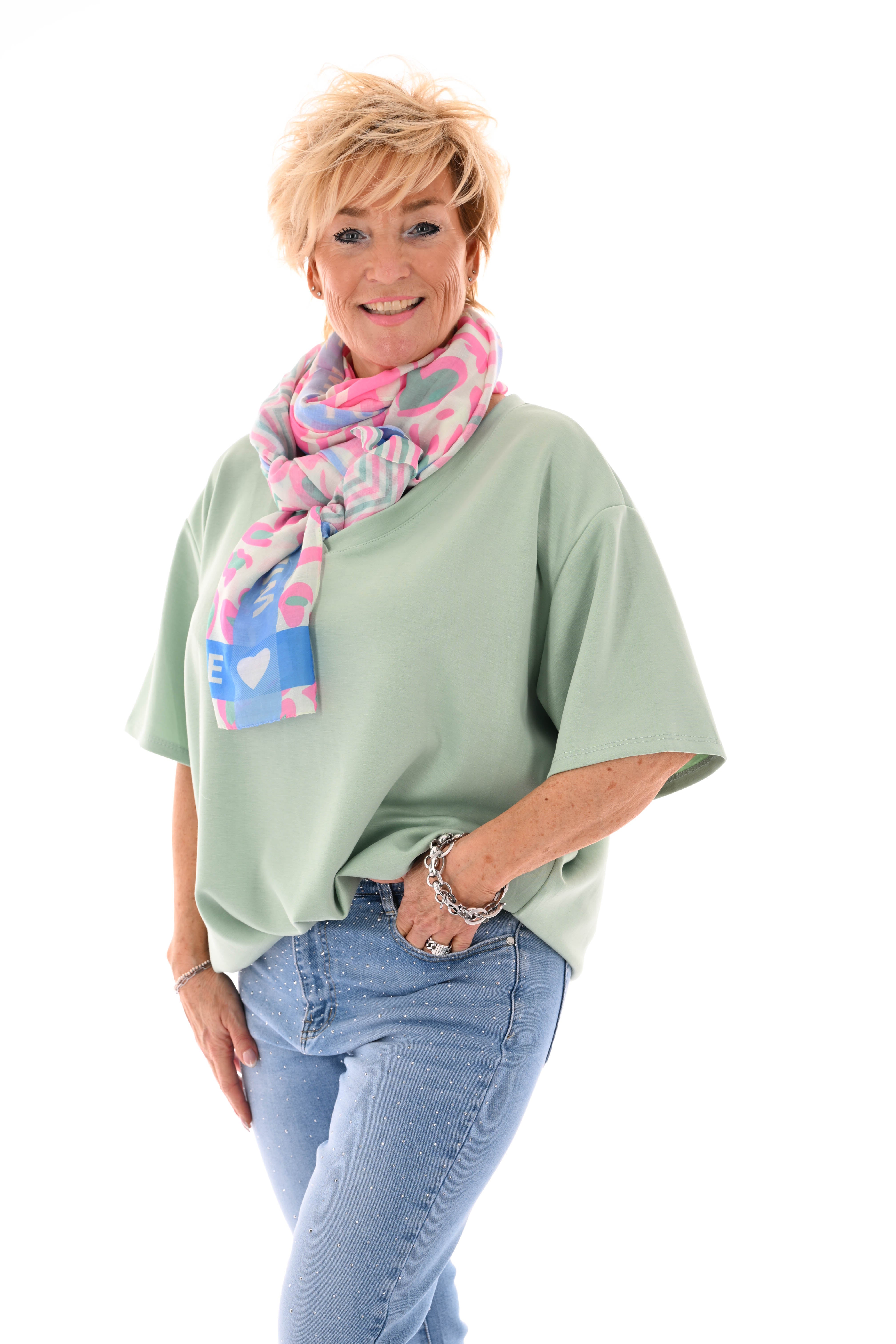 Sweater korte mouwen v-hals uni pistache