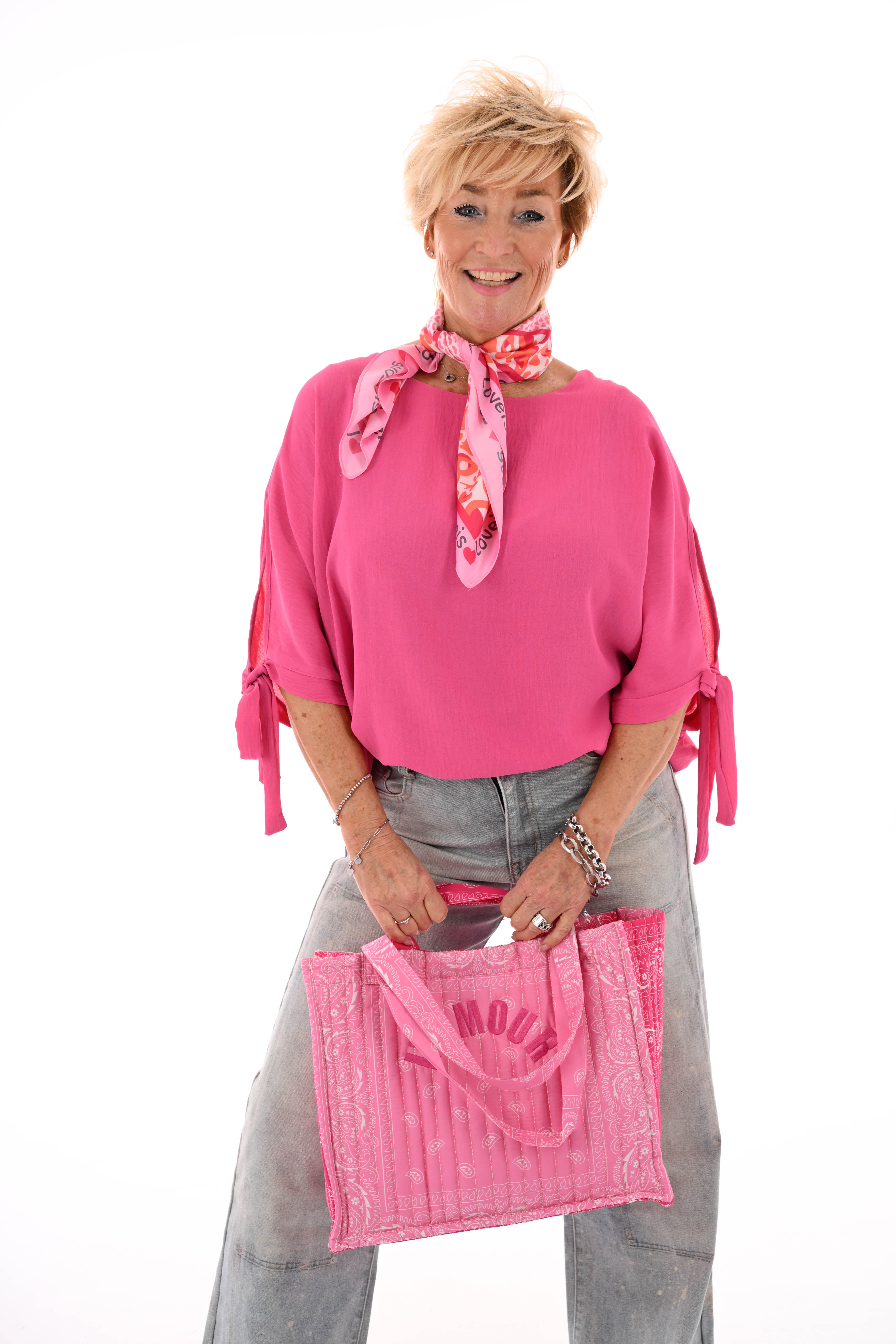 Top korte mouwen met strik uni fuchsia