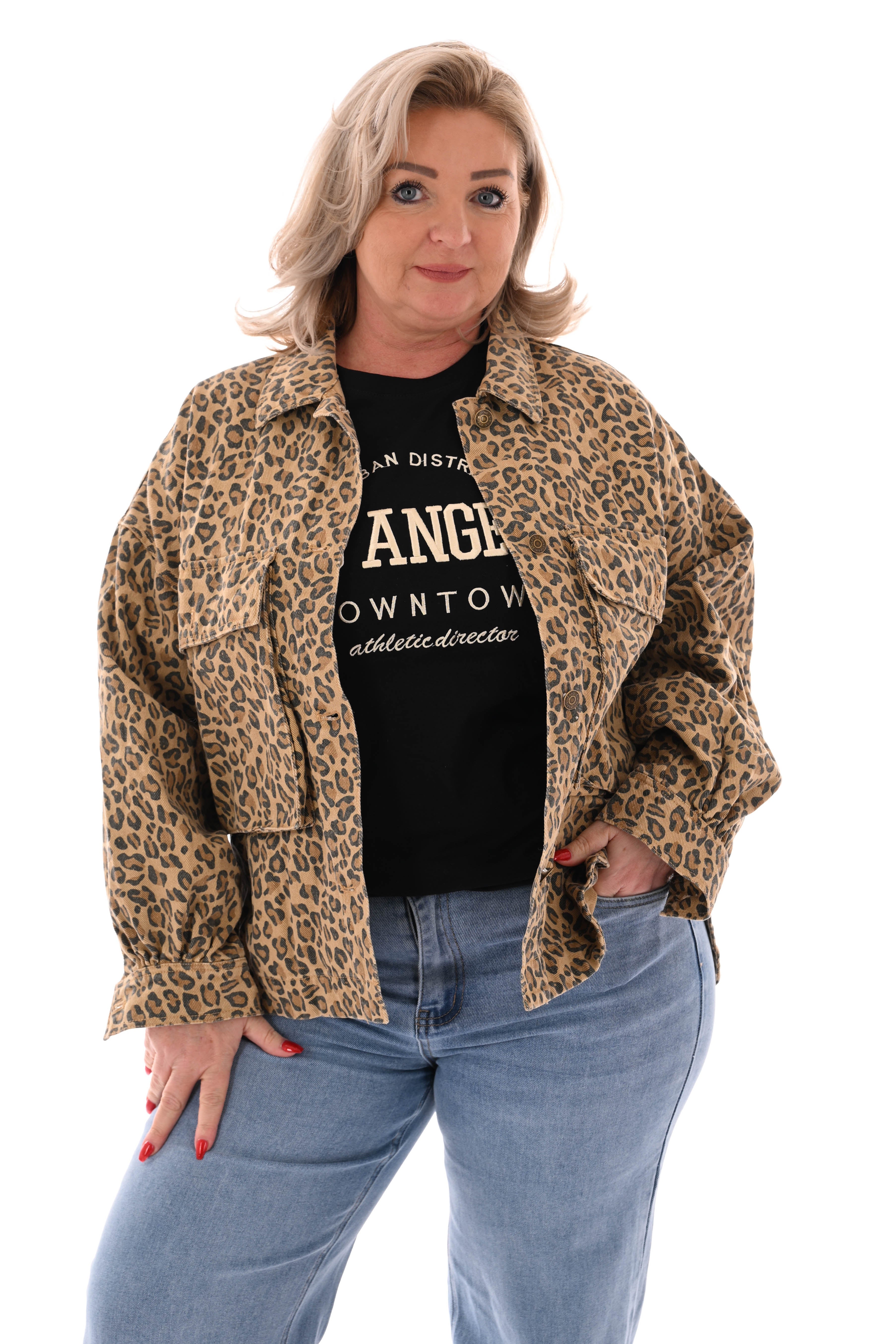 Spijkerjasje panterprint camel