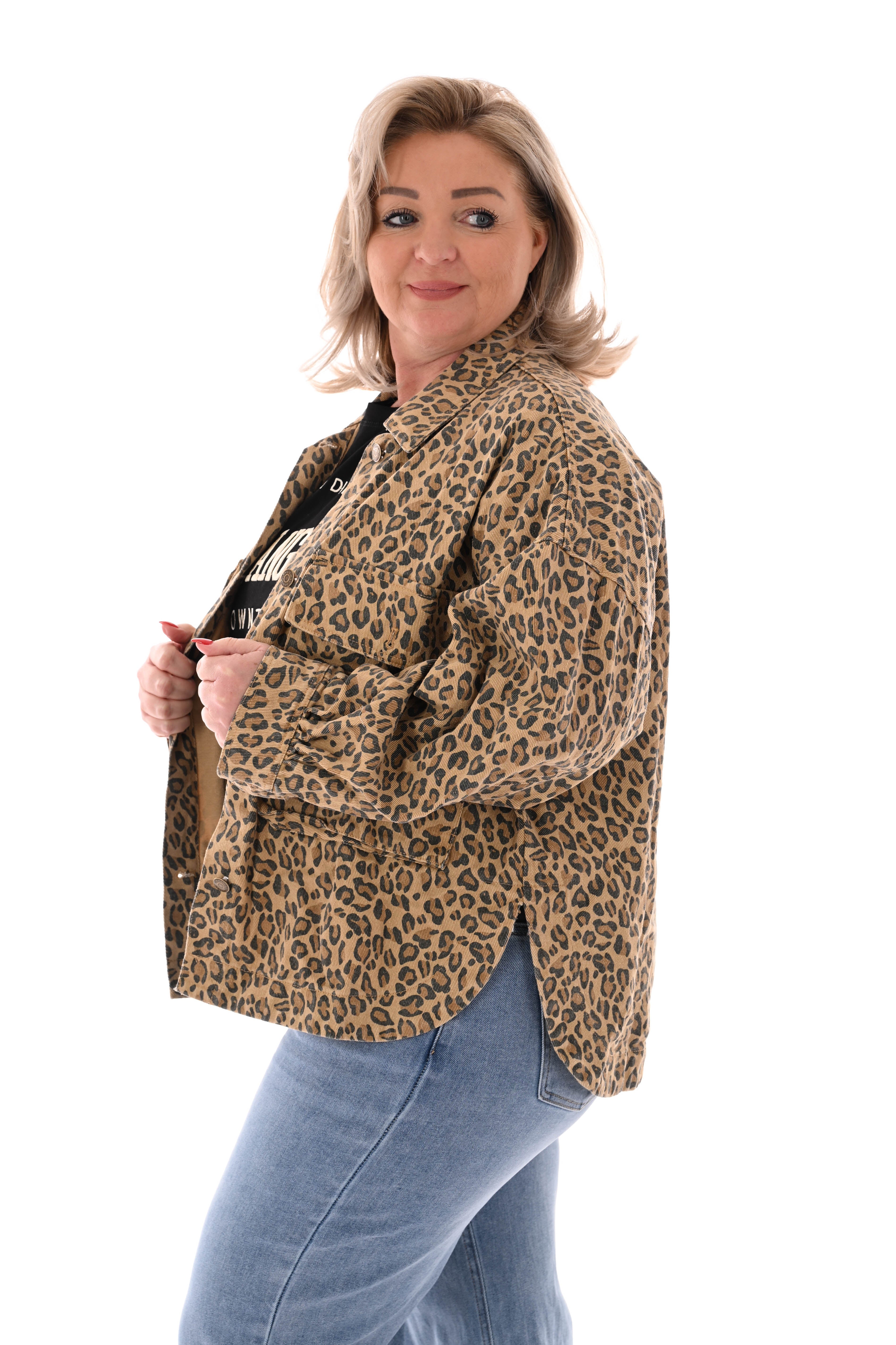 Spijkerjasje panterprint camel