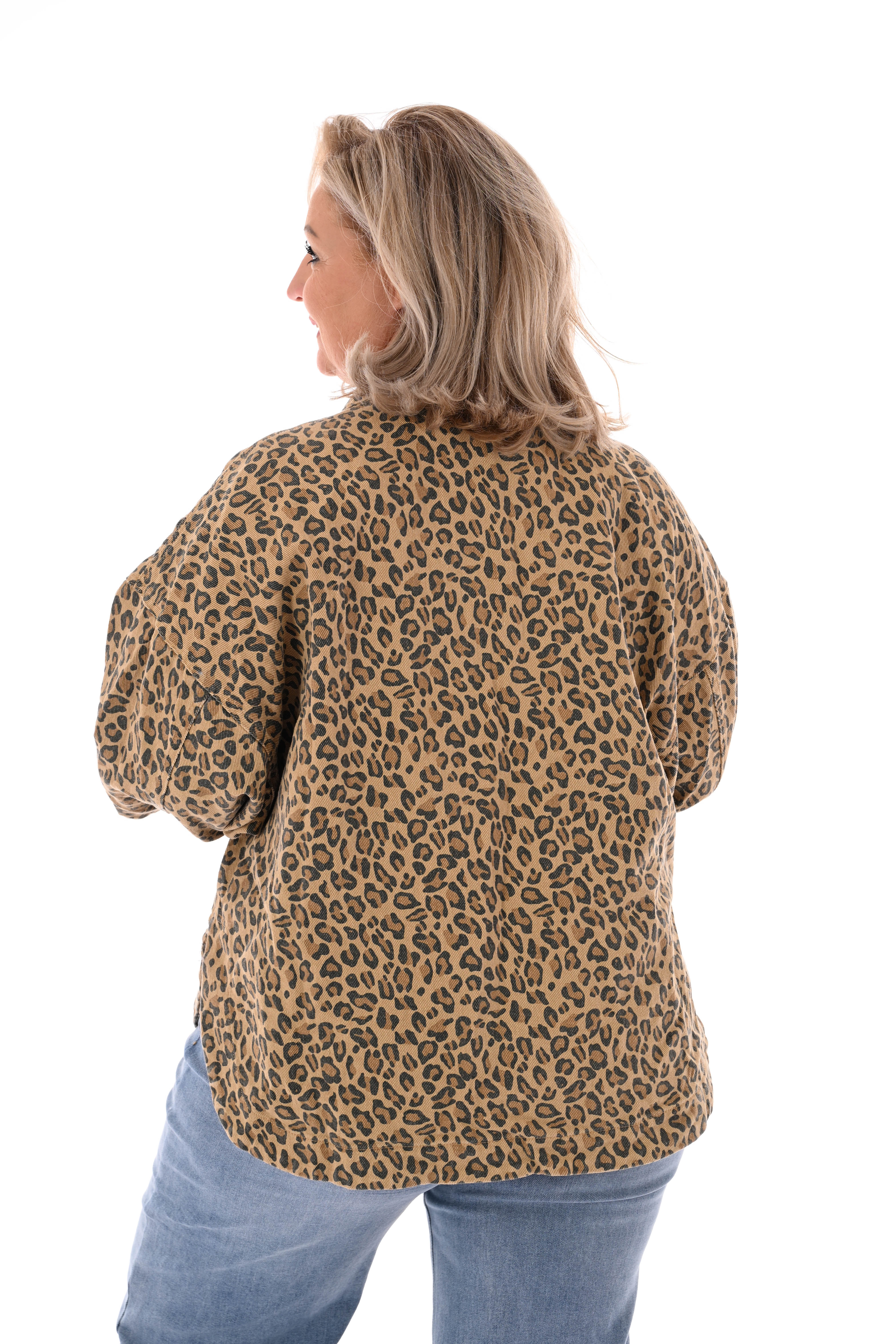 Spijkerjasje panterprint camel