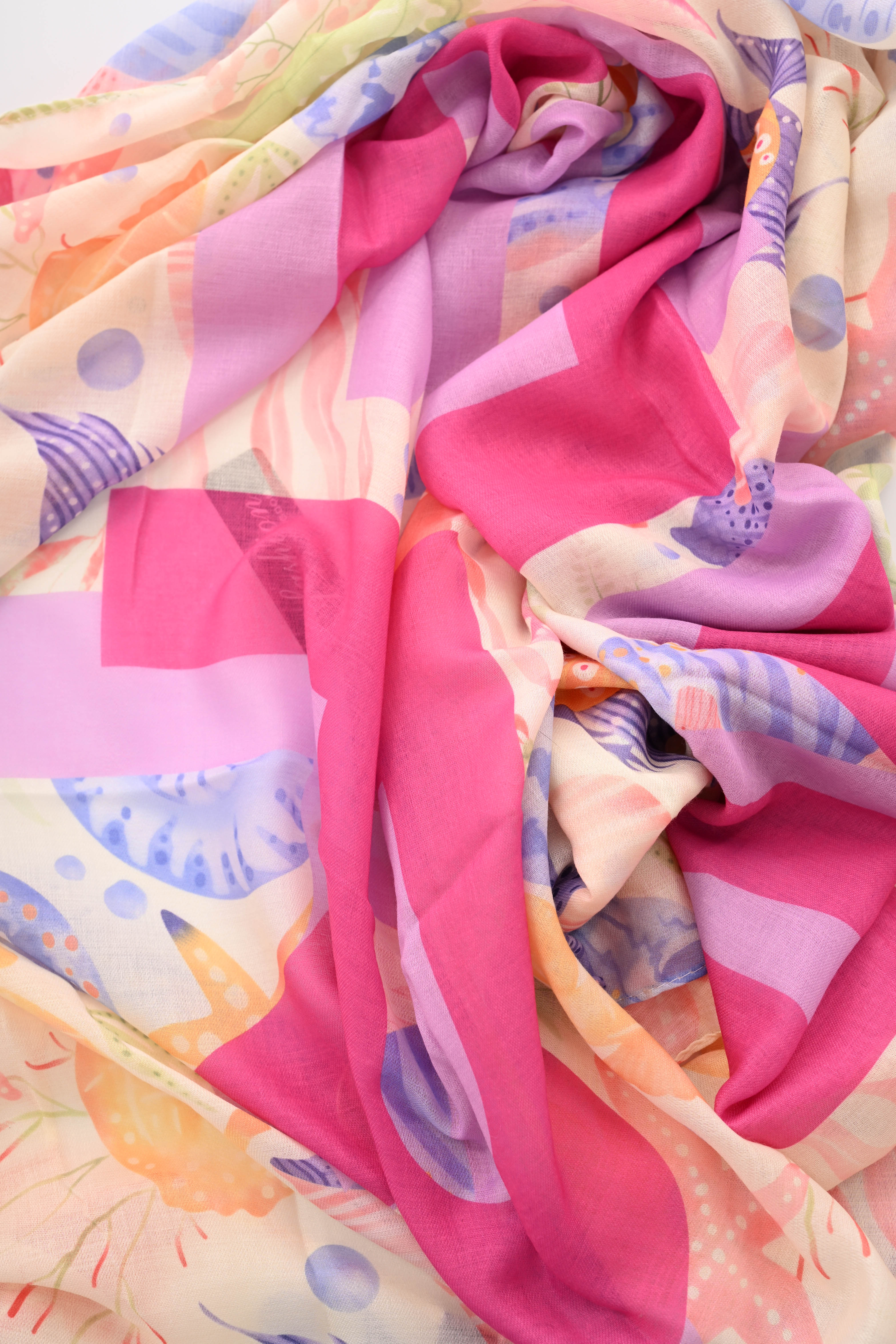 Grote sjaal sealife creme