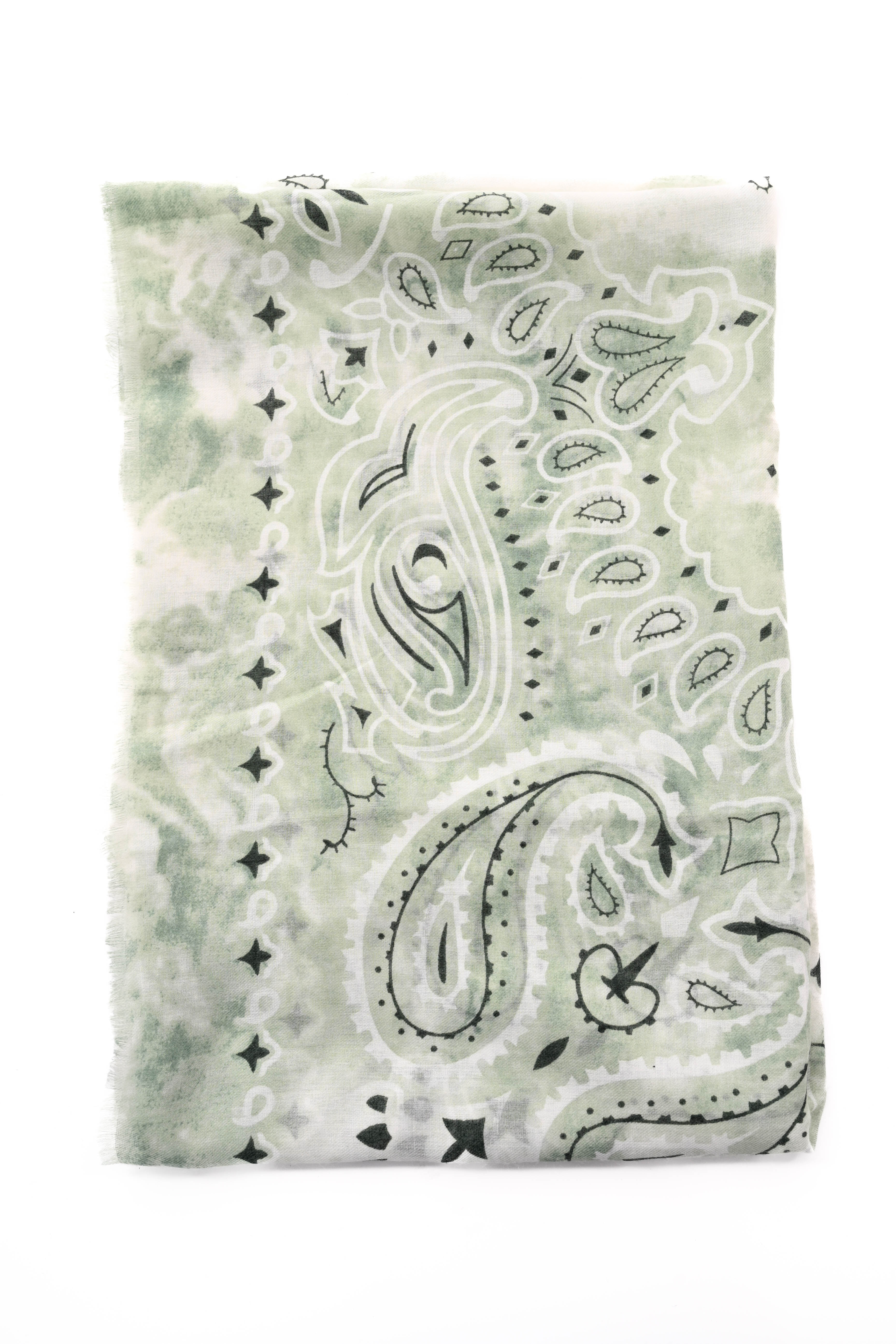 Vierkante sjaal grote paisley lichtgroen