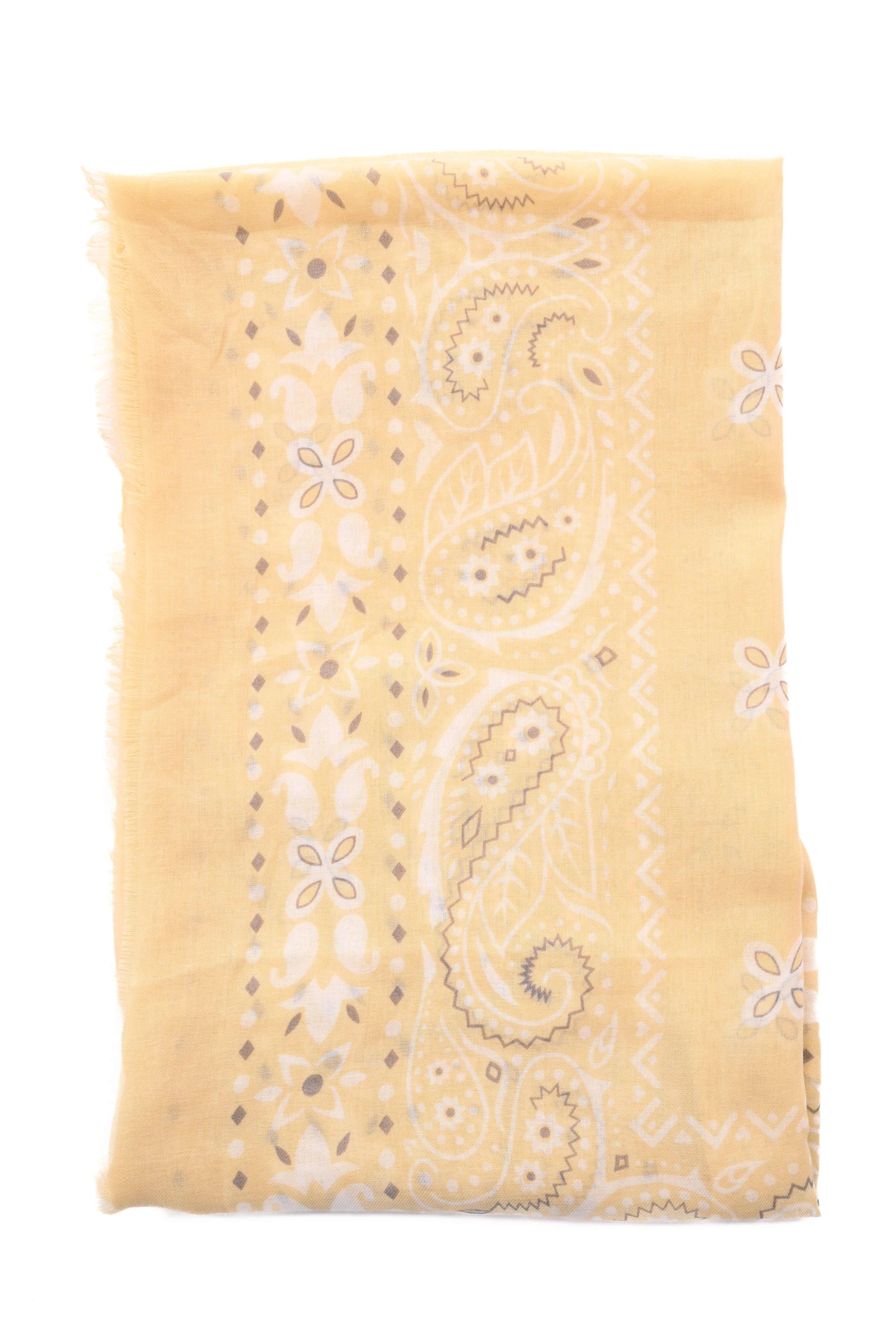 Vierkante sjaal grote paisley lichtgeel