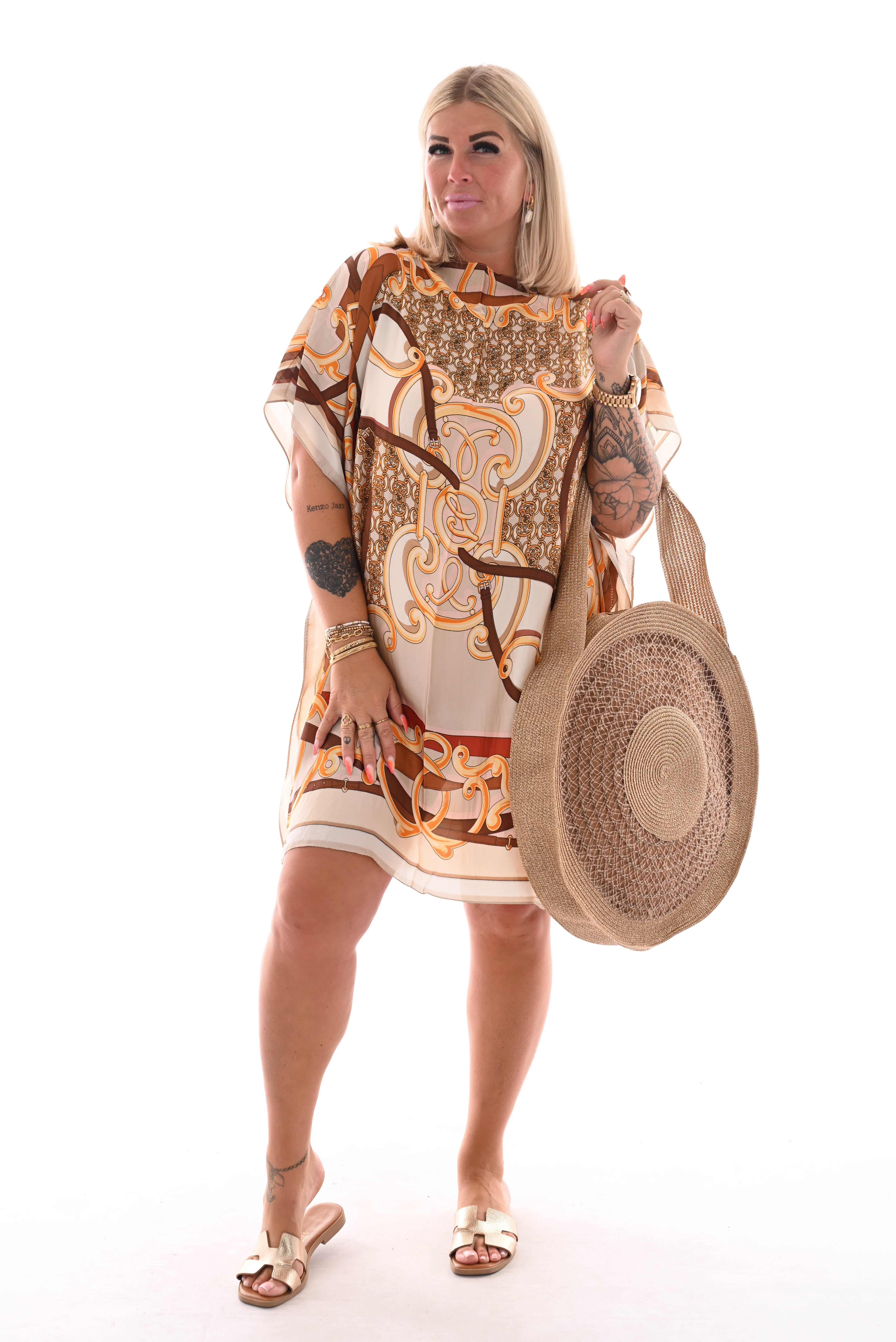 Kaftan riempjes bruin/roomwit