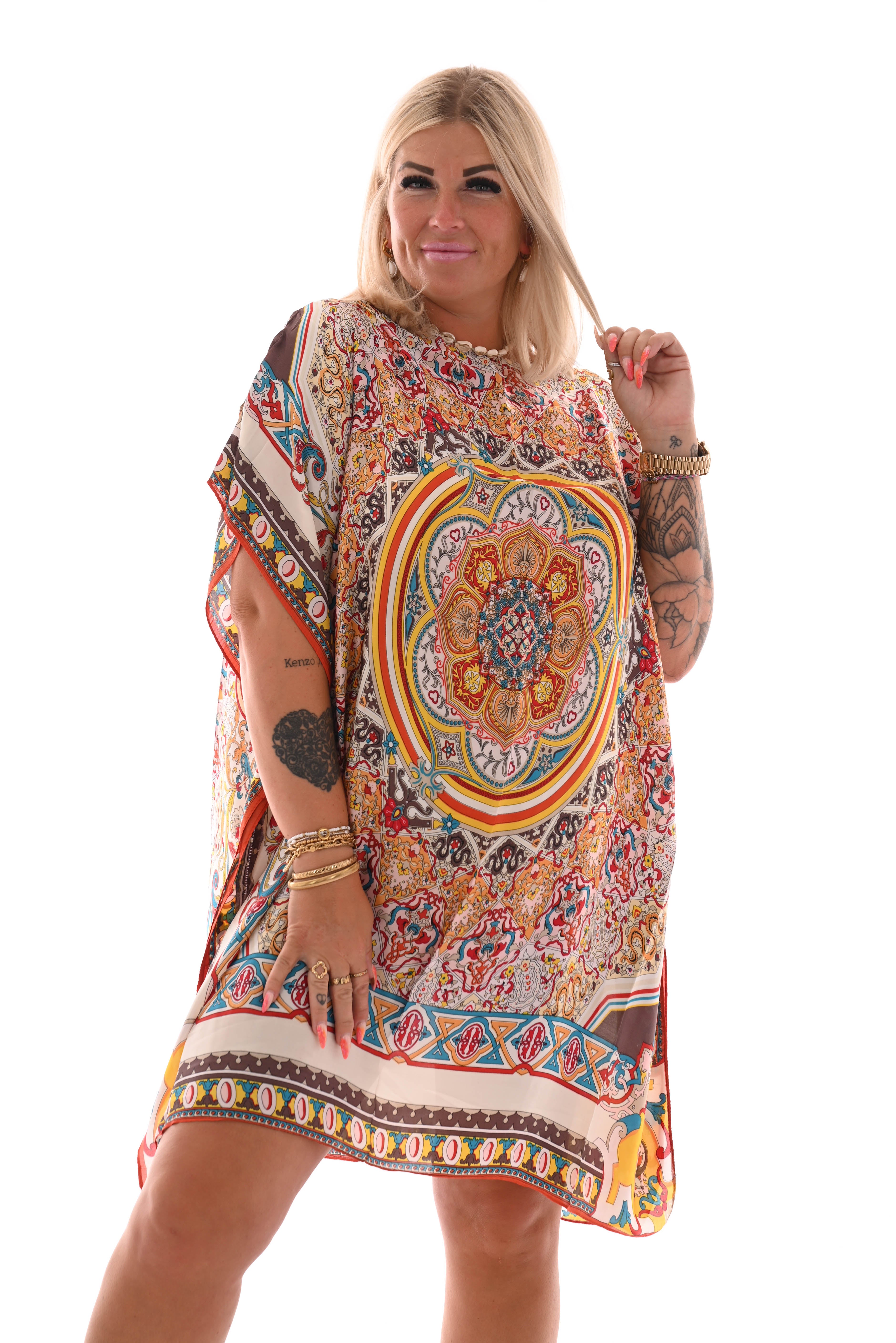 Kaftan barok roomwit/taupe