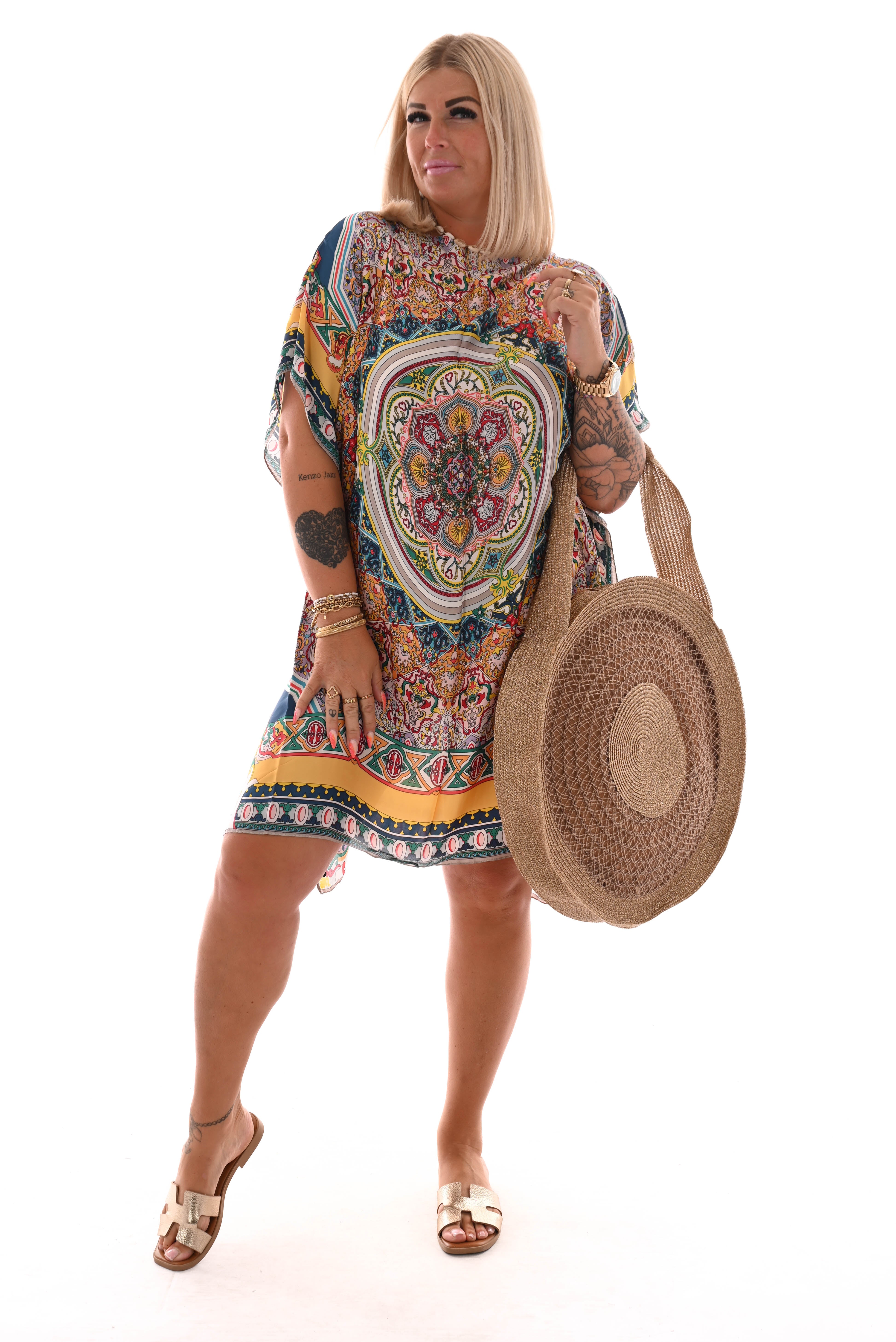 Kaftan barok geel/marineblauw