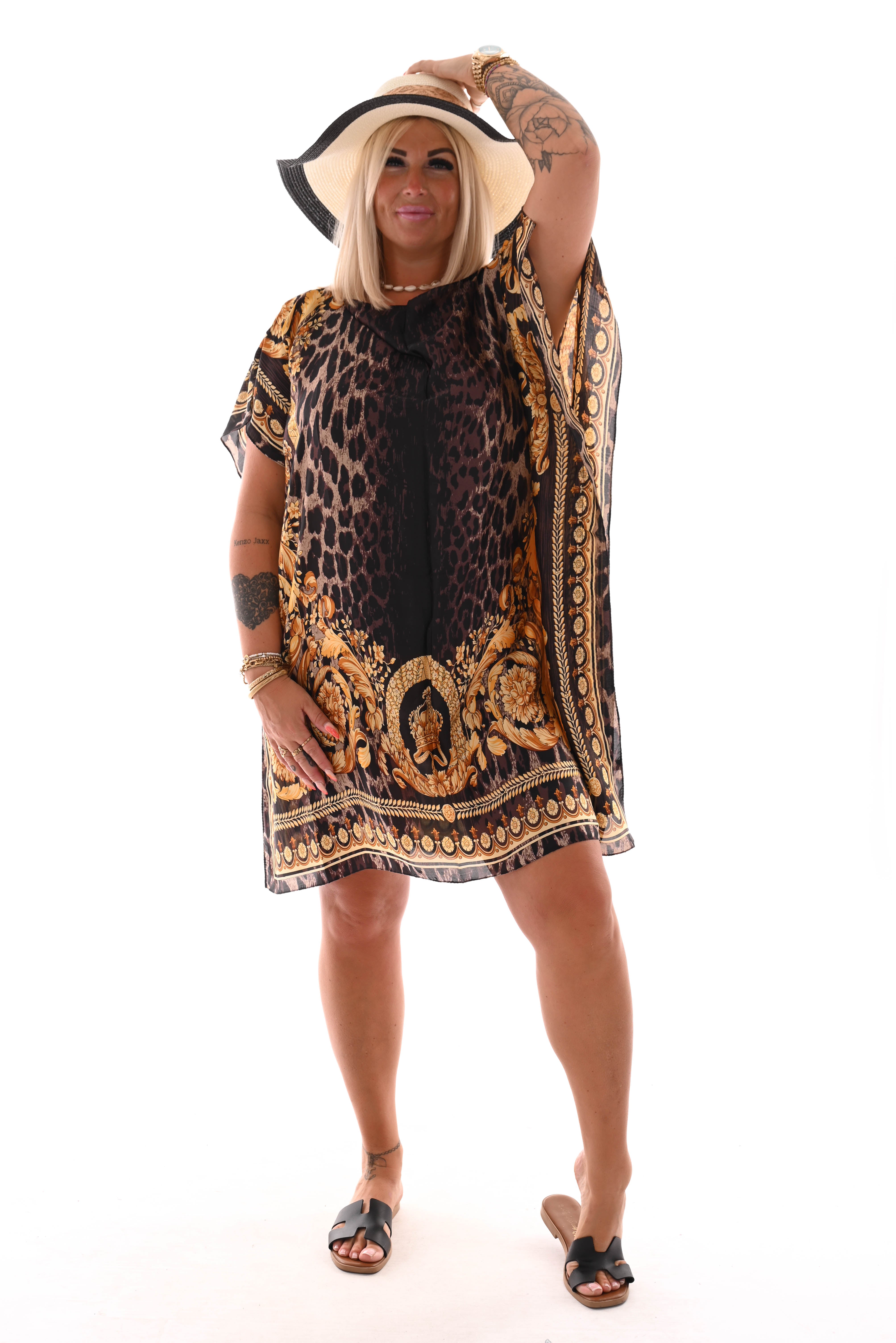 Kaftan panter bloemen bruin