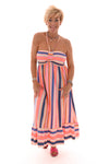 Strapless jurk aztec elastieken band creme/oranje