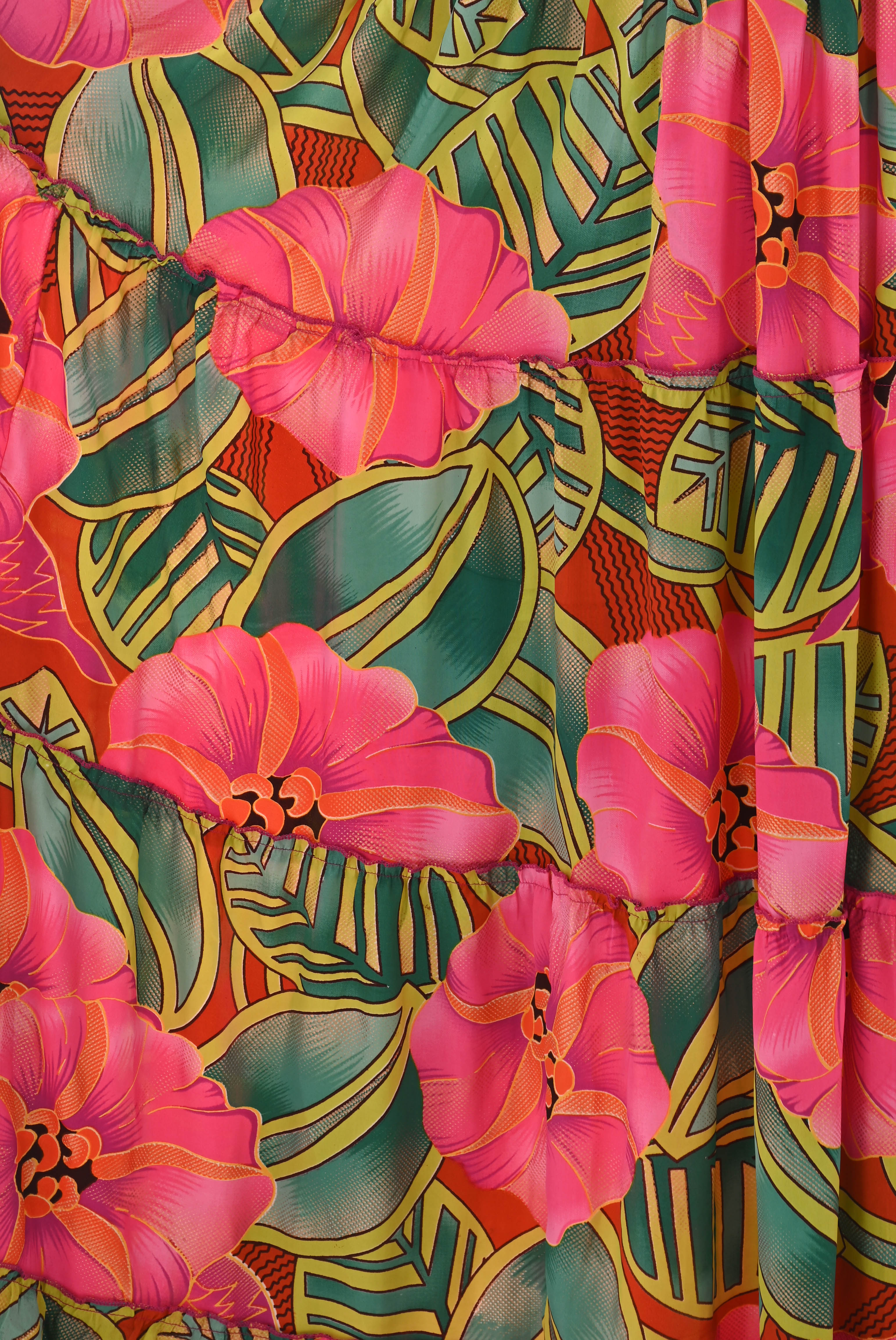 Smock jurk stroken roze/lime