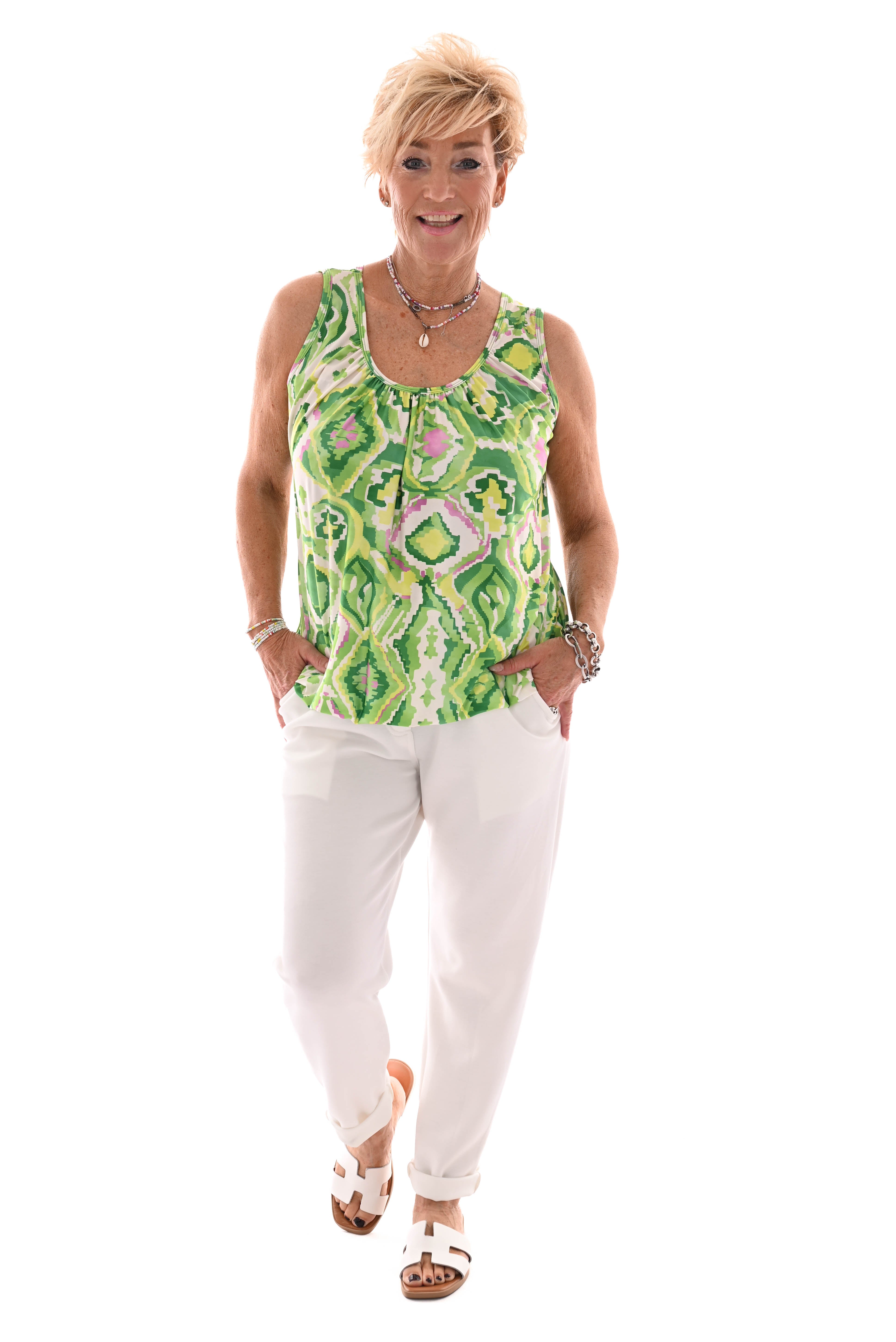 Ballon top mouwloos wave creme/groen