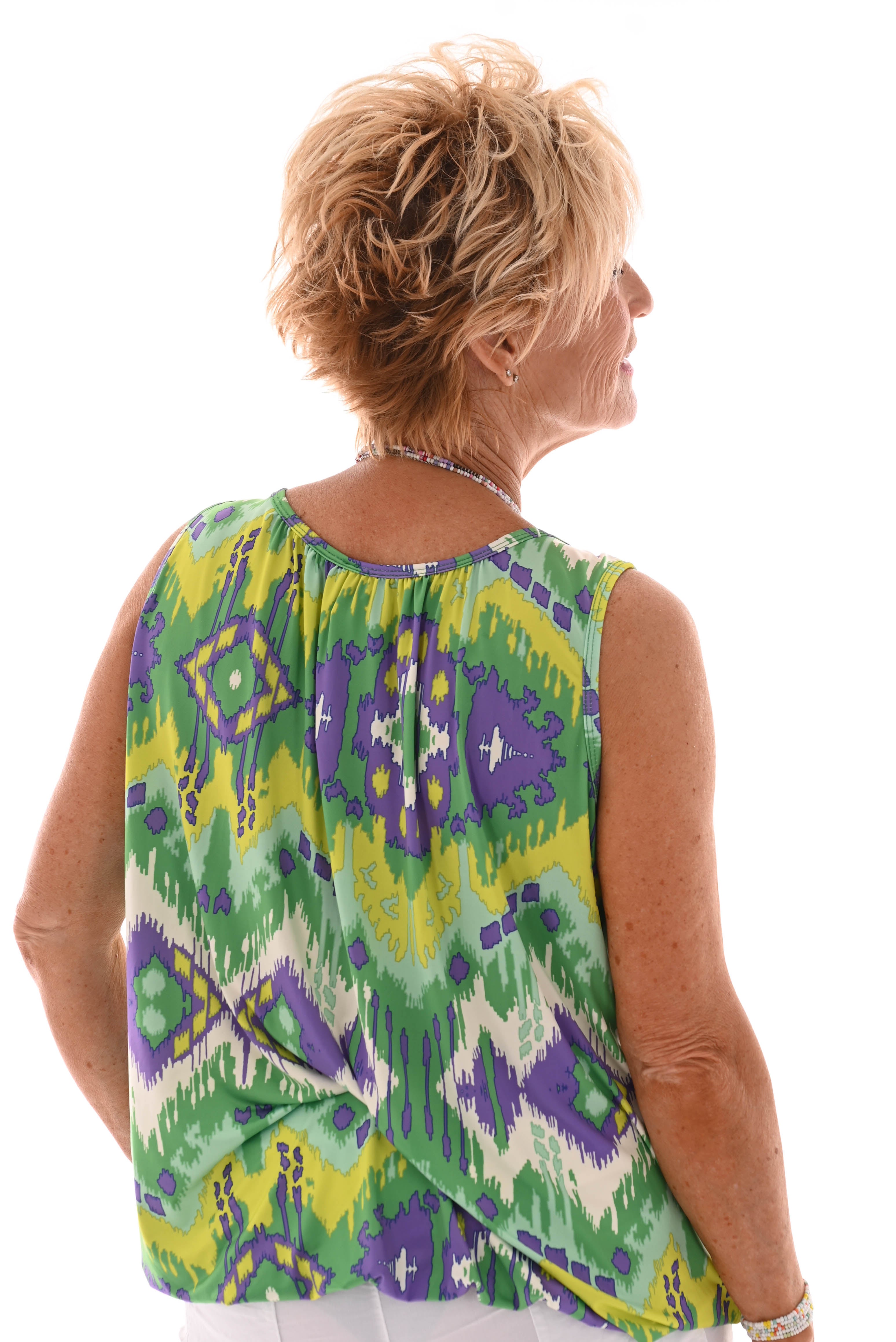 Ballon top mouwloos wave paars/groen