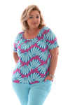 Ballon top korte mouwen bloemen licht blauw/paars