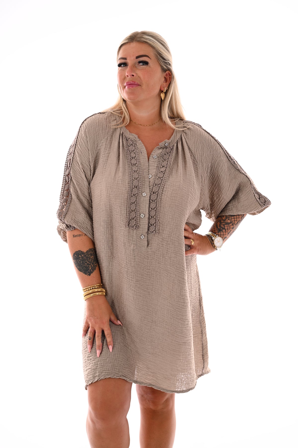 Wafel jurk ibiza taupe
