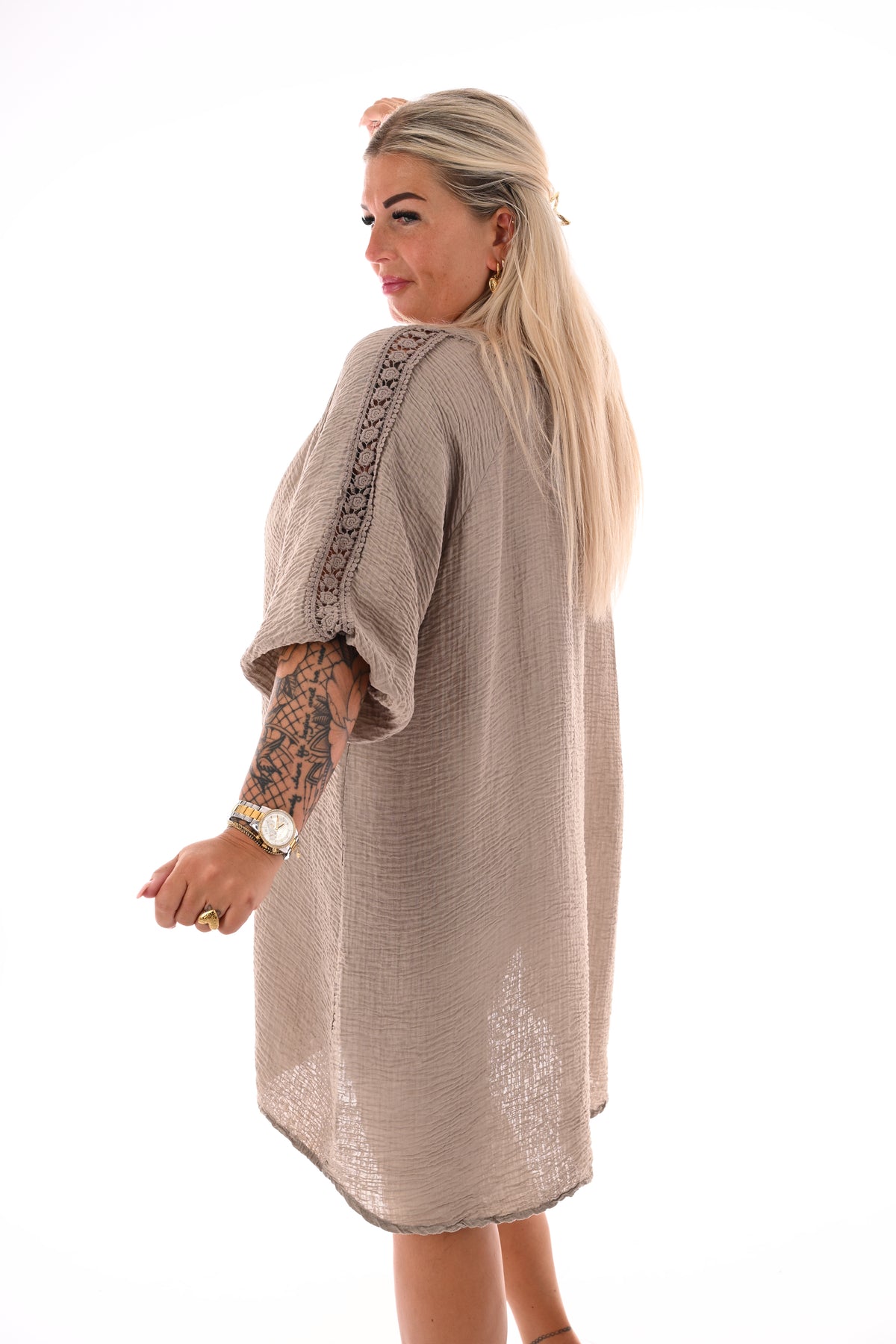 Wafel jurk ibiza taupe