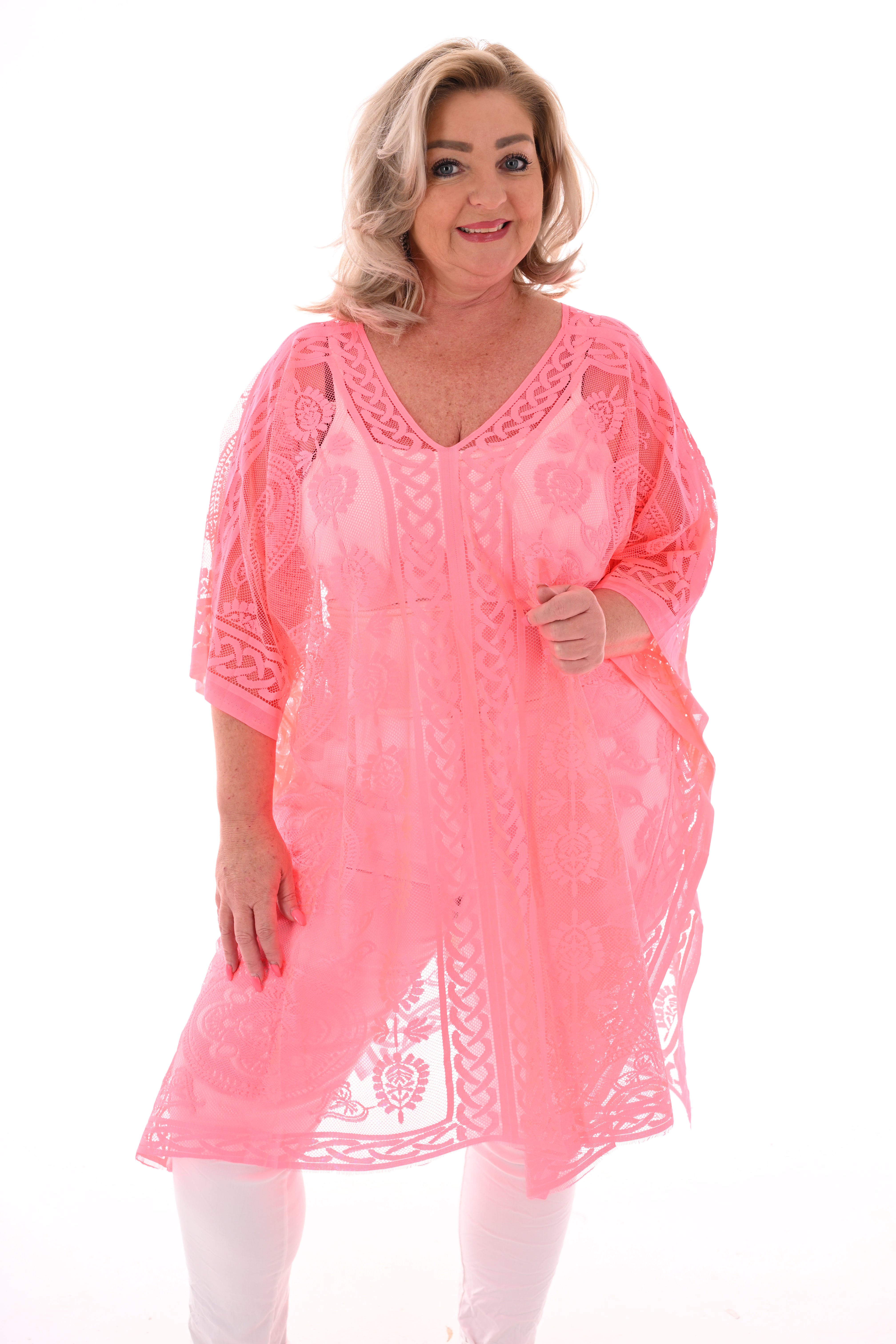 Kanten kaftan felroze