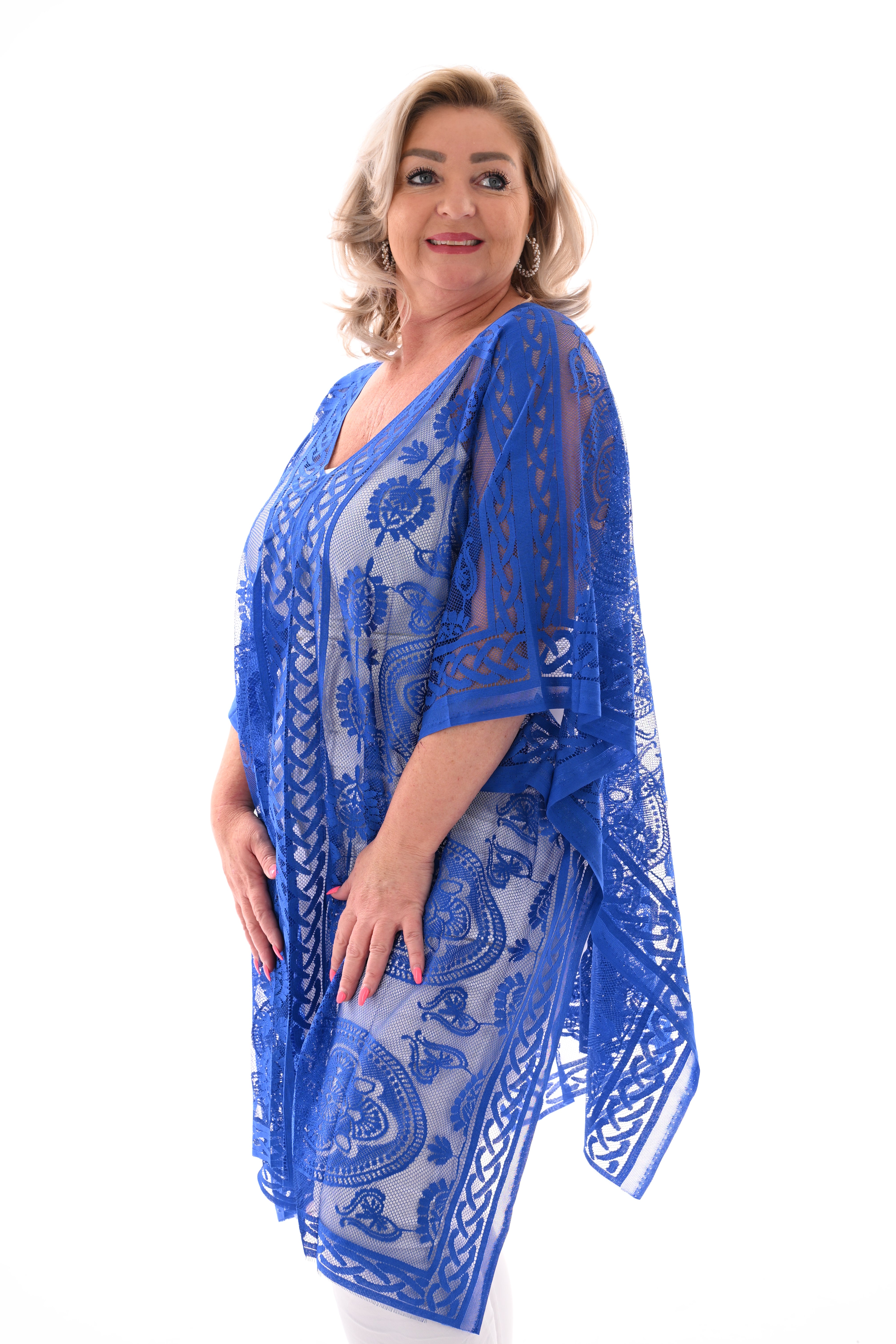 Kanten kaftan kobaltblauw