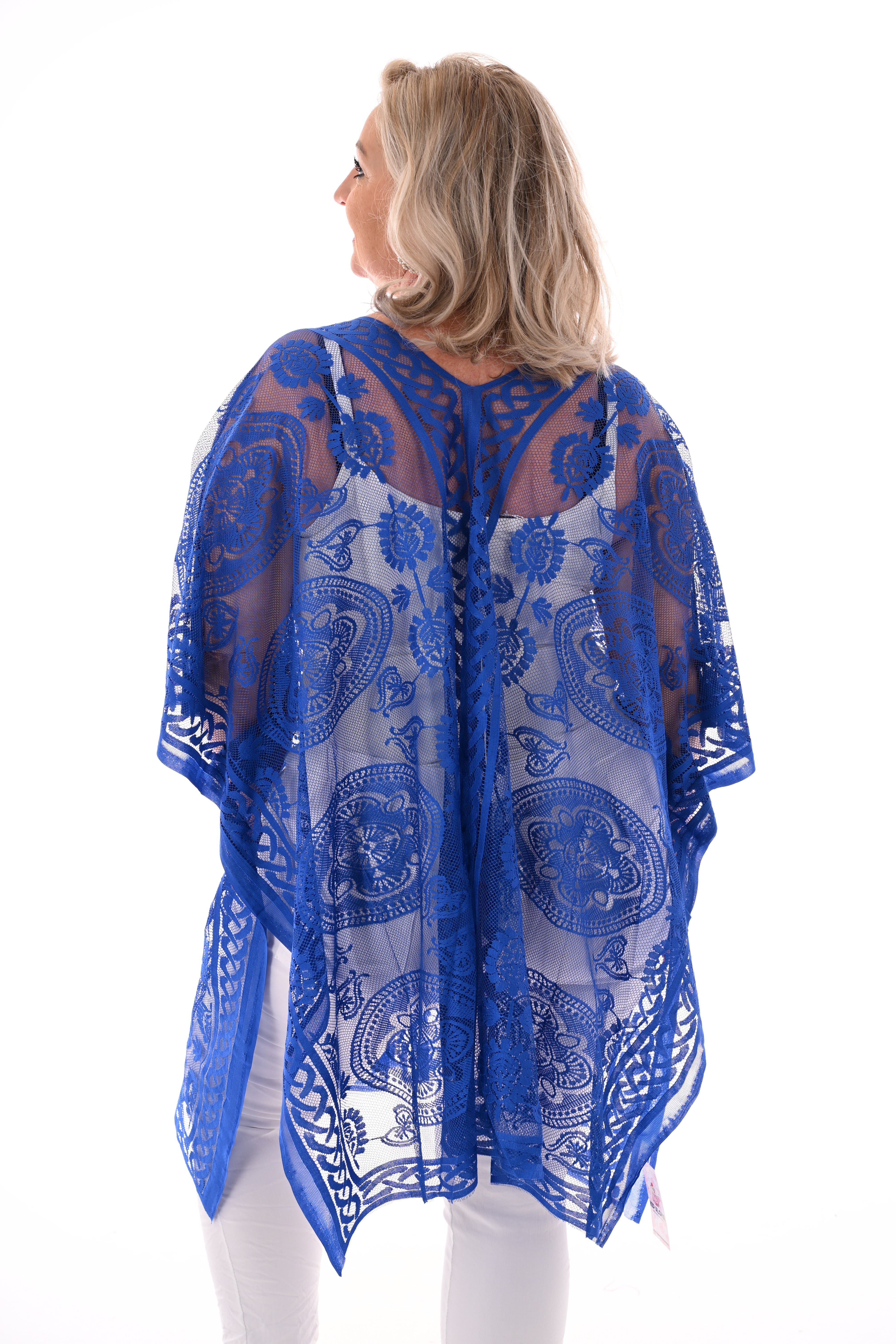 Kanten kaftan kobaltblauw