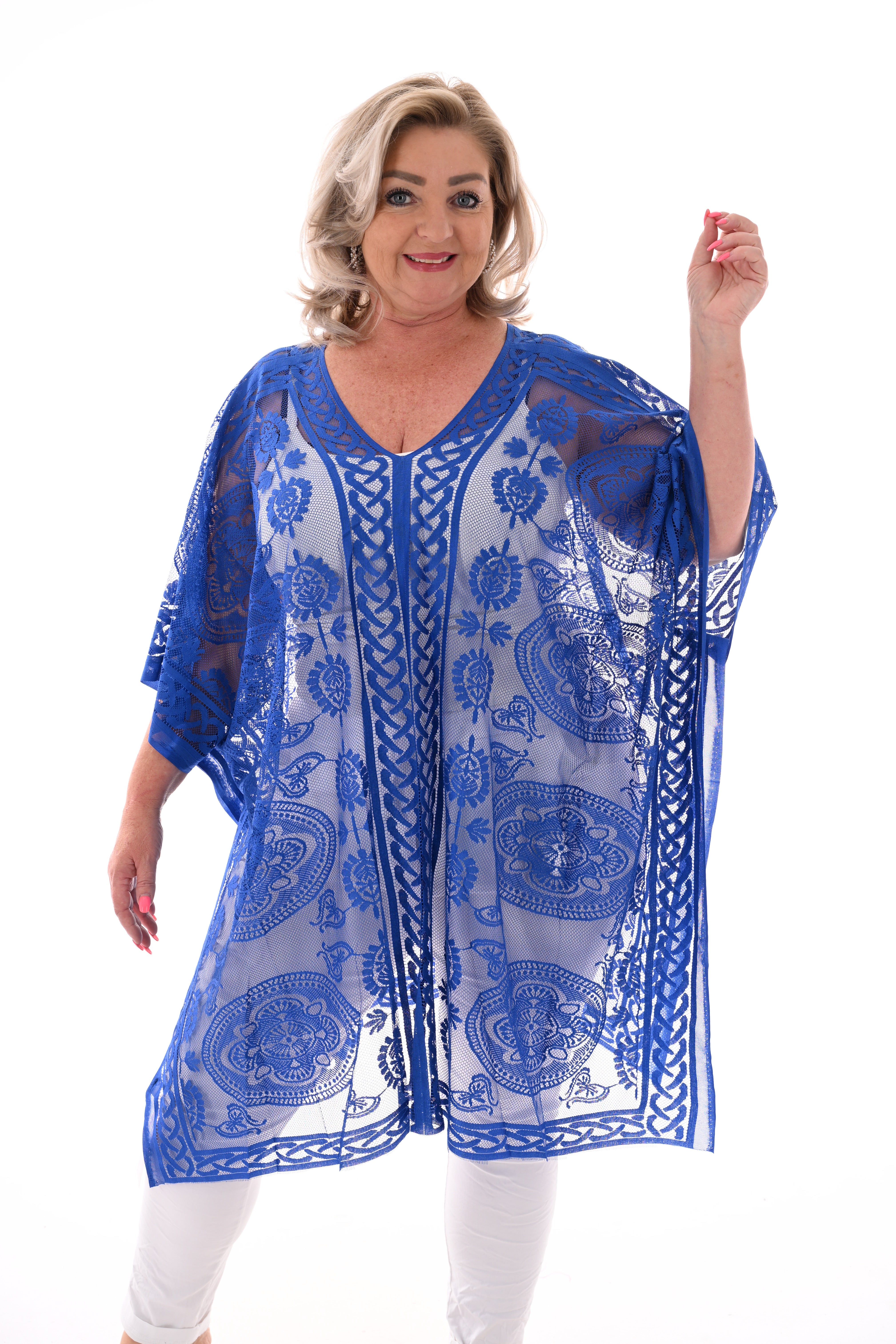 Kanten kaftan kobaltblauw