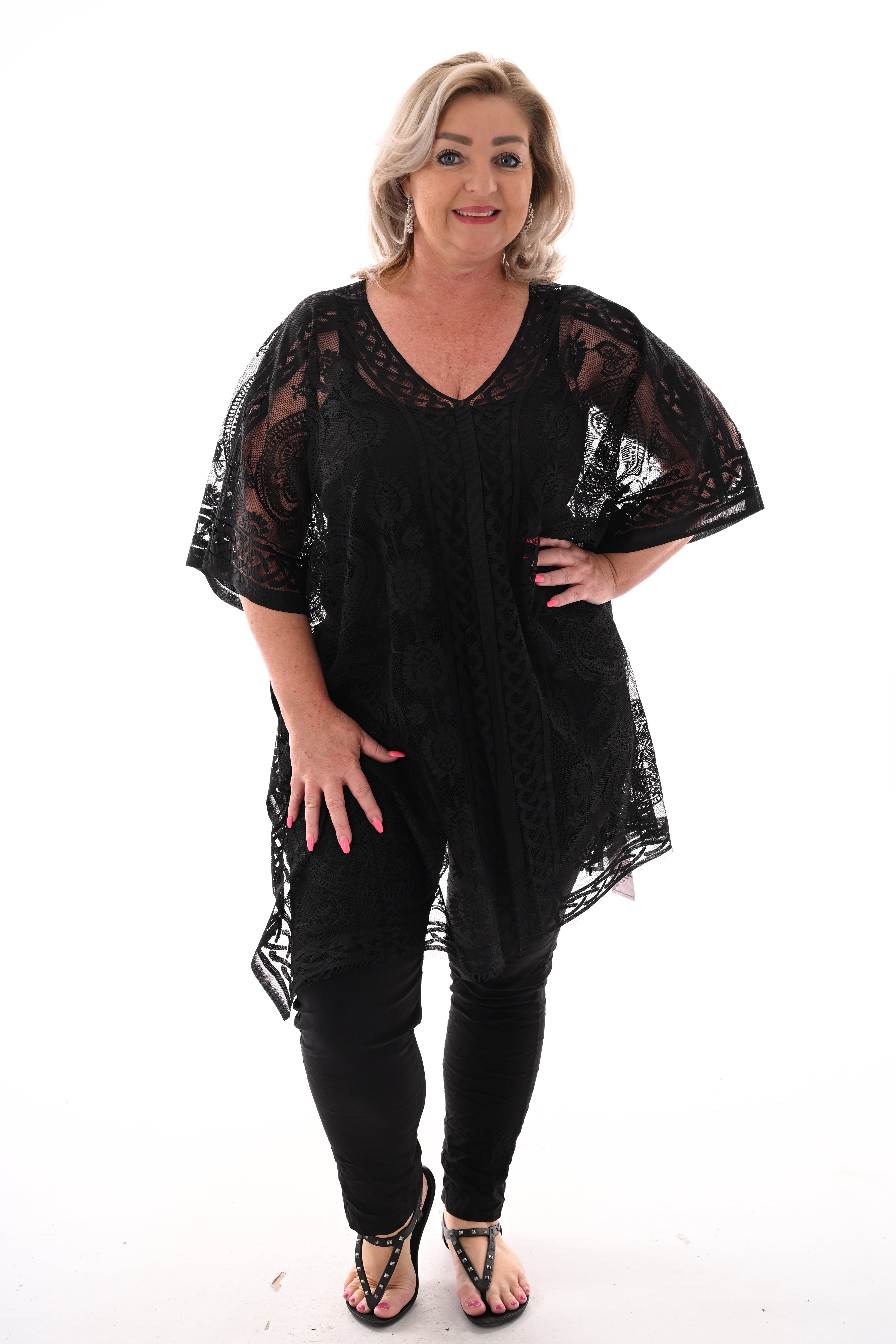 Kanten kaftan zwart
