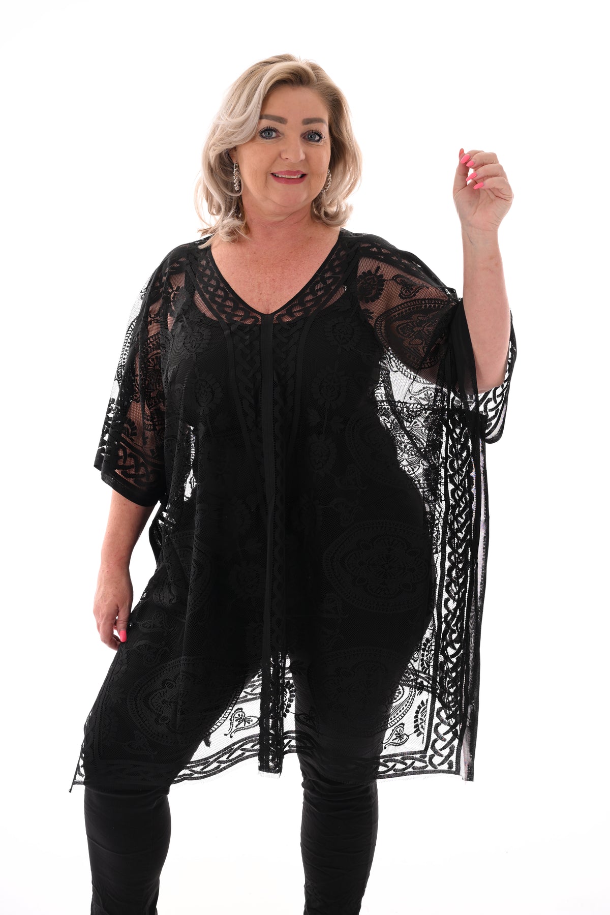 Kanten kaftan zwart