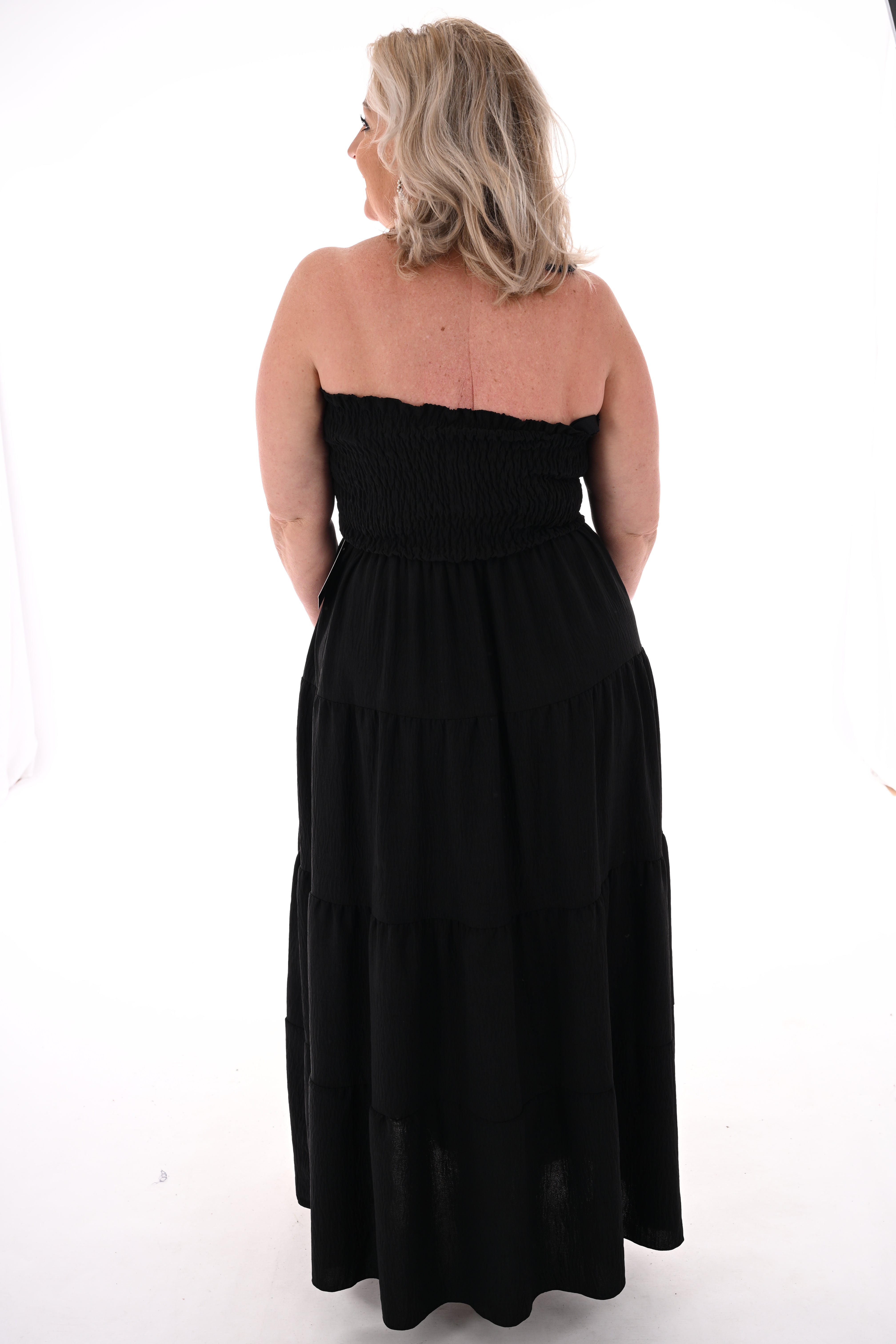 Off-shoulder jurk smock detail uni zwart