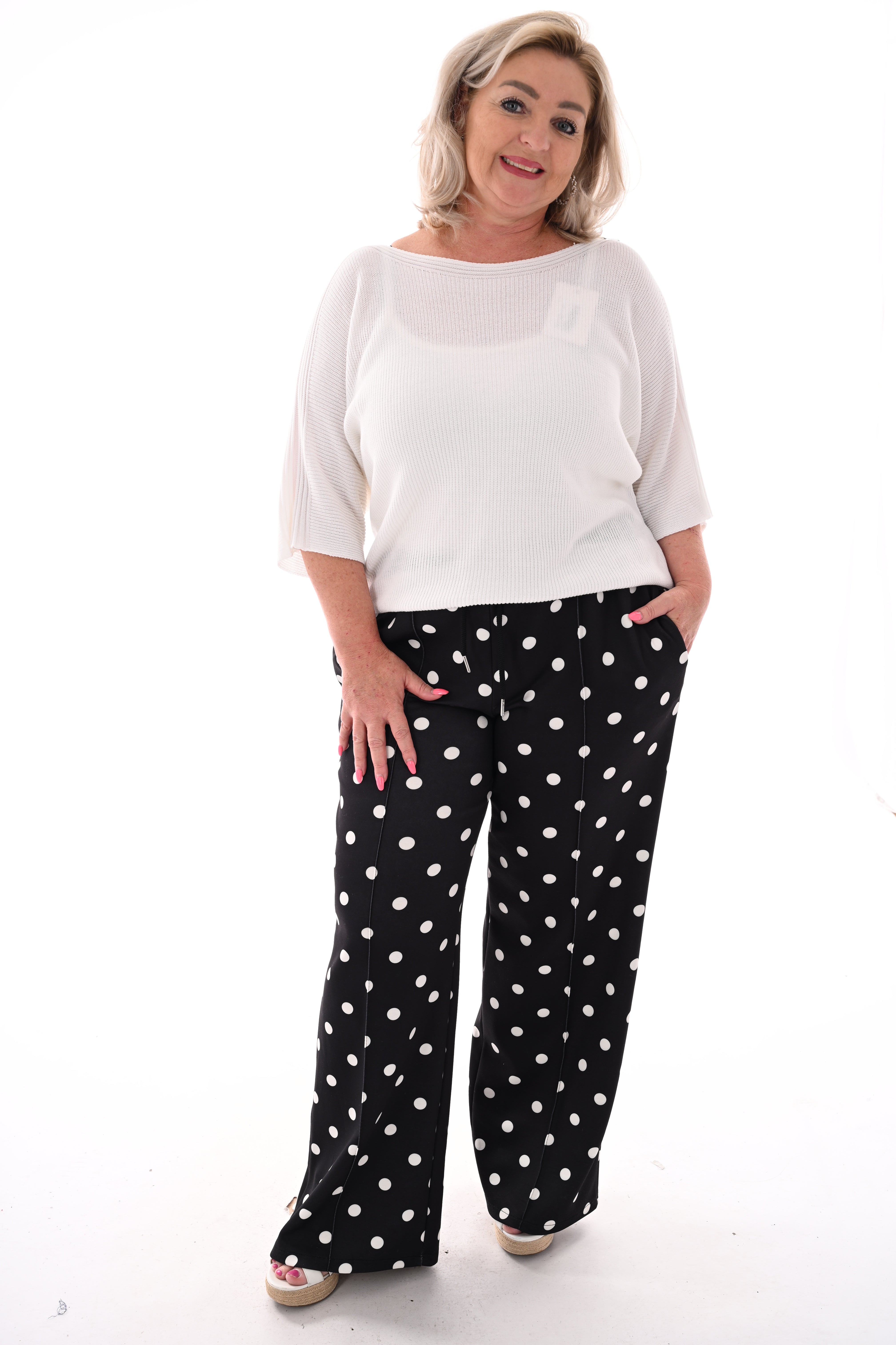 Broek stippen elastieken band zwart