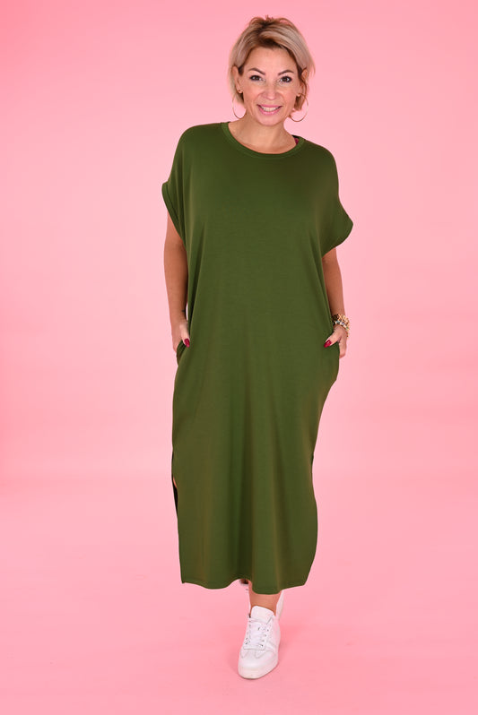 T-shirt dress met split appeltjes groen