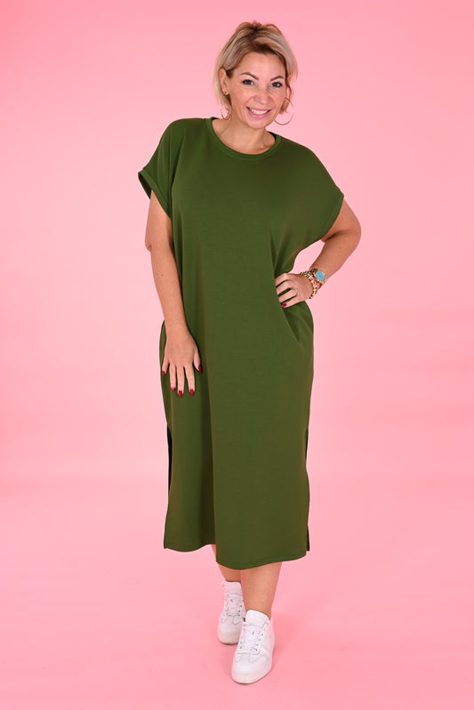 T-shirt dress met split appeltjes groen