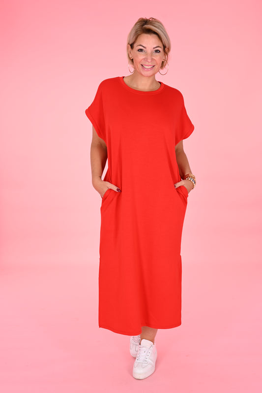 T-shirt dress met split rood