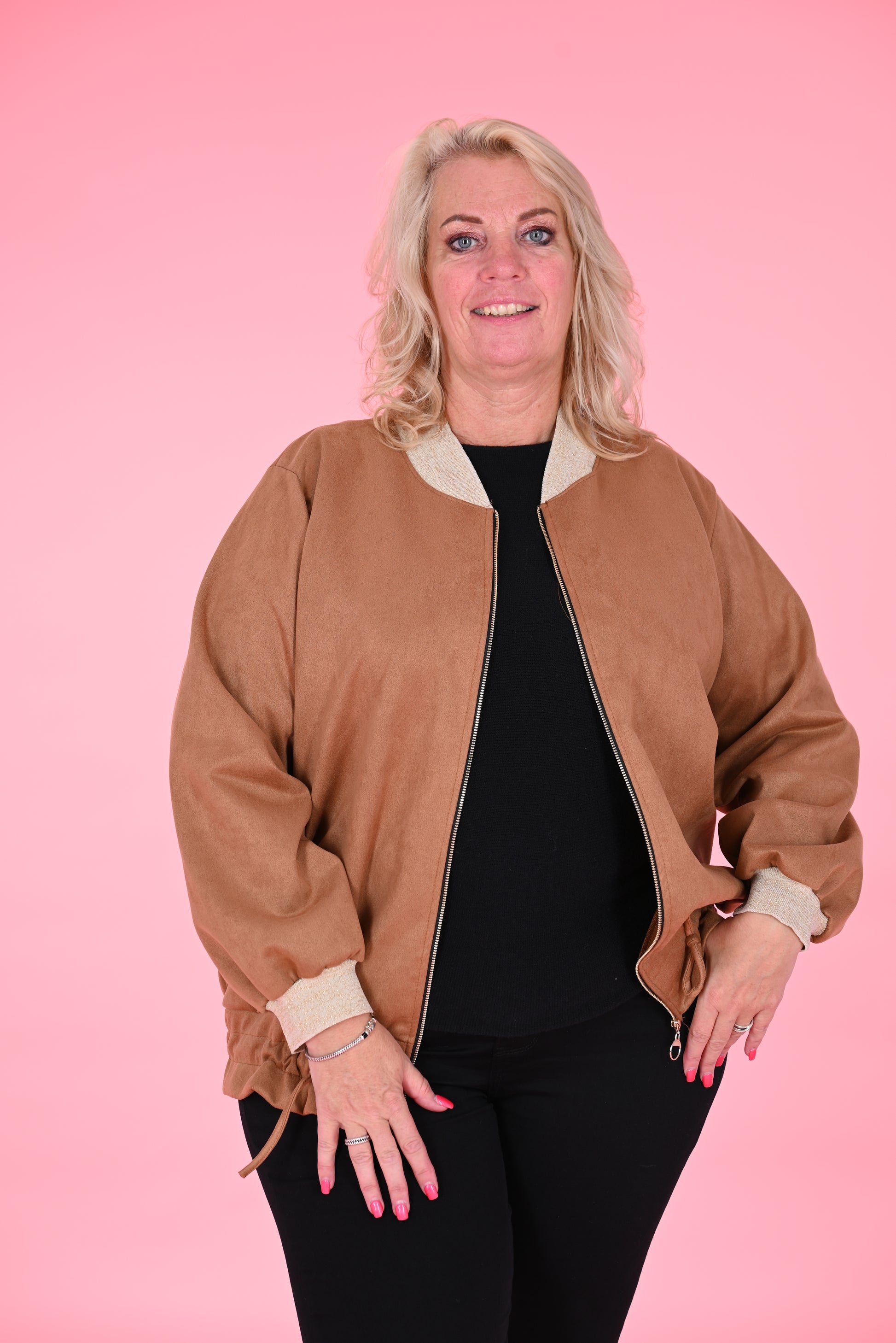 Bomber jas suedine camel