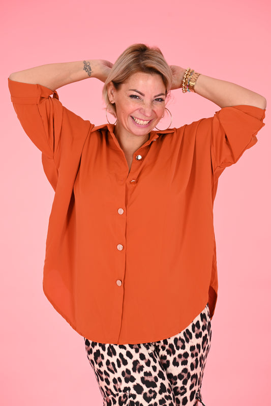 Oversized blouse ophaalmouwen brique