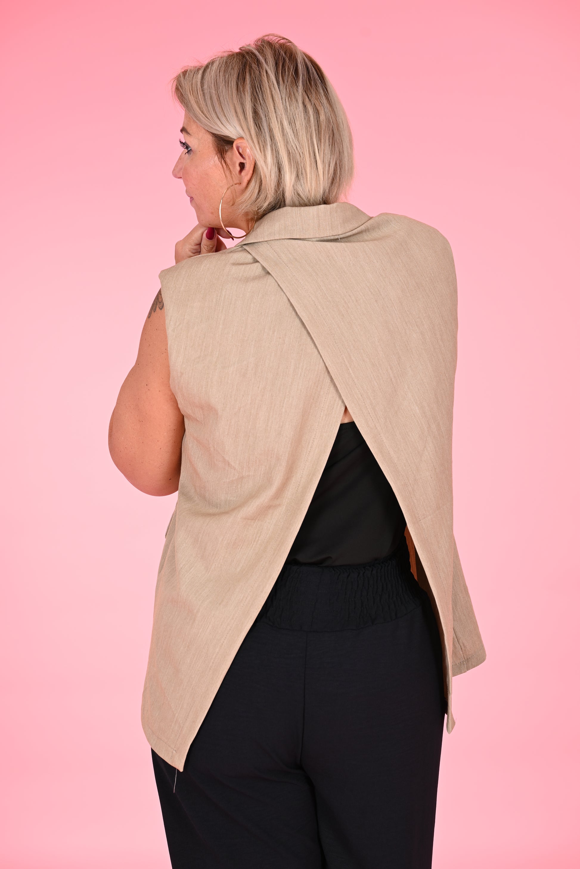 Gilet met split achterkant beige