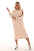 Sweaterdress met bies beige/rood