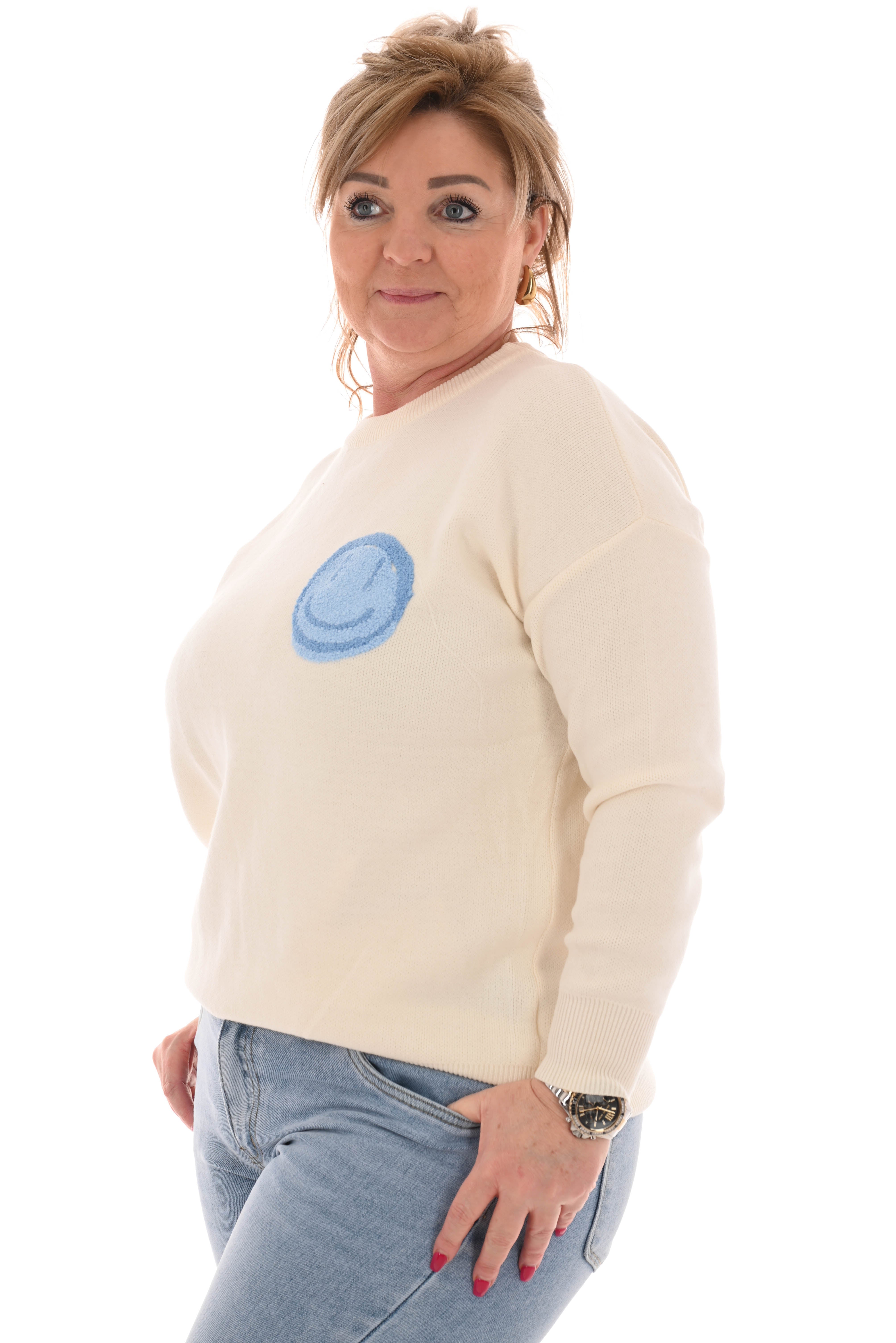 Trui smiley, hartjes en sterren blauw