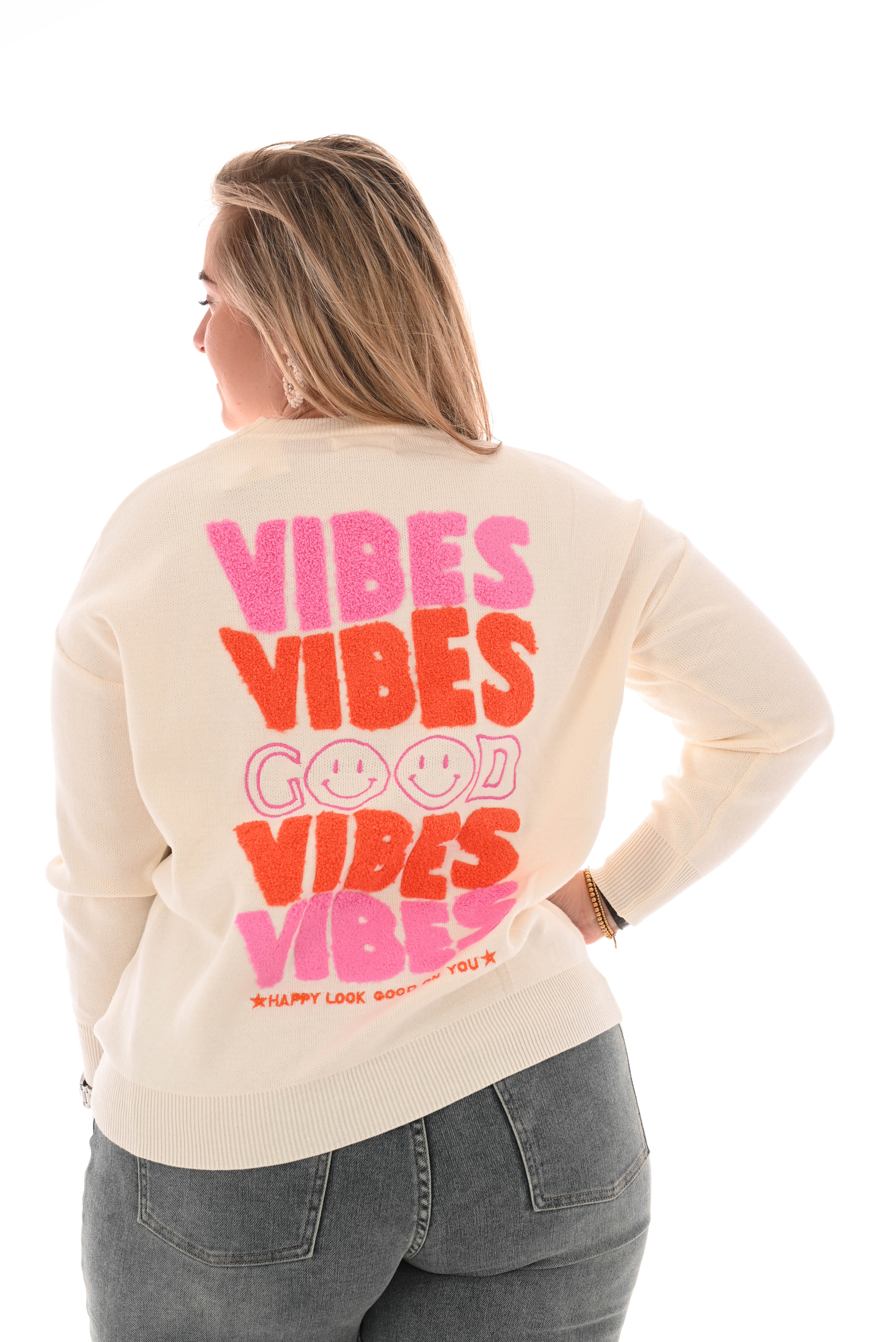 Trui Good Vibes teddy roze/oranje