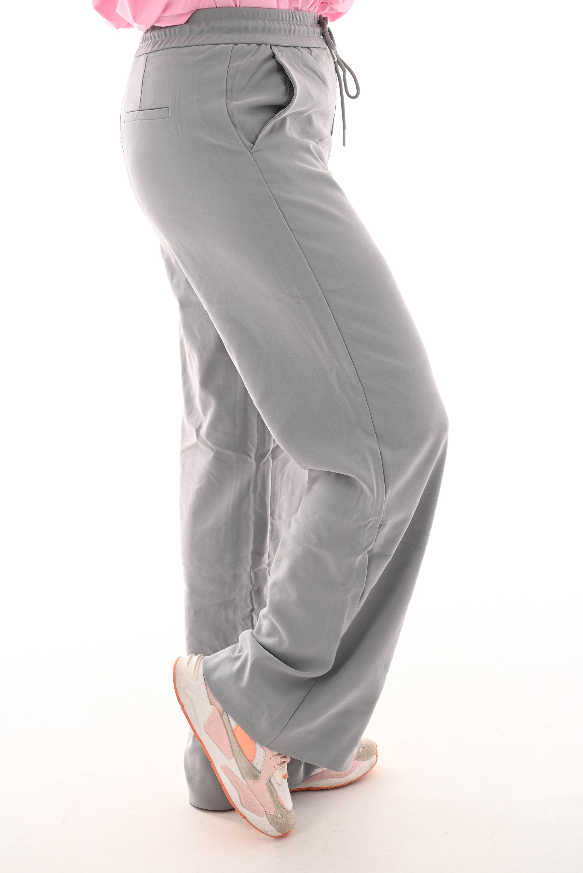 Pantalon broek met elastieke band grijs