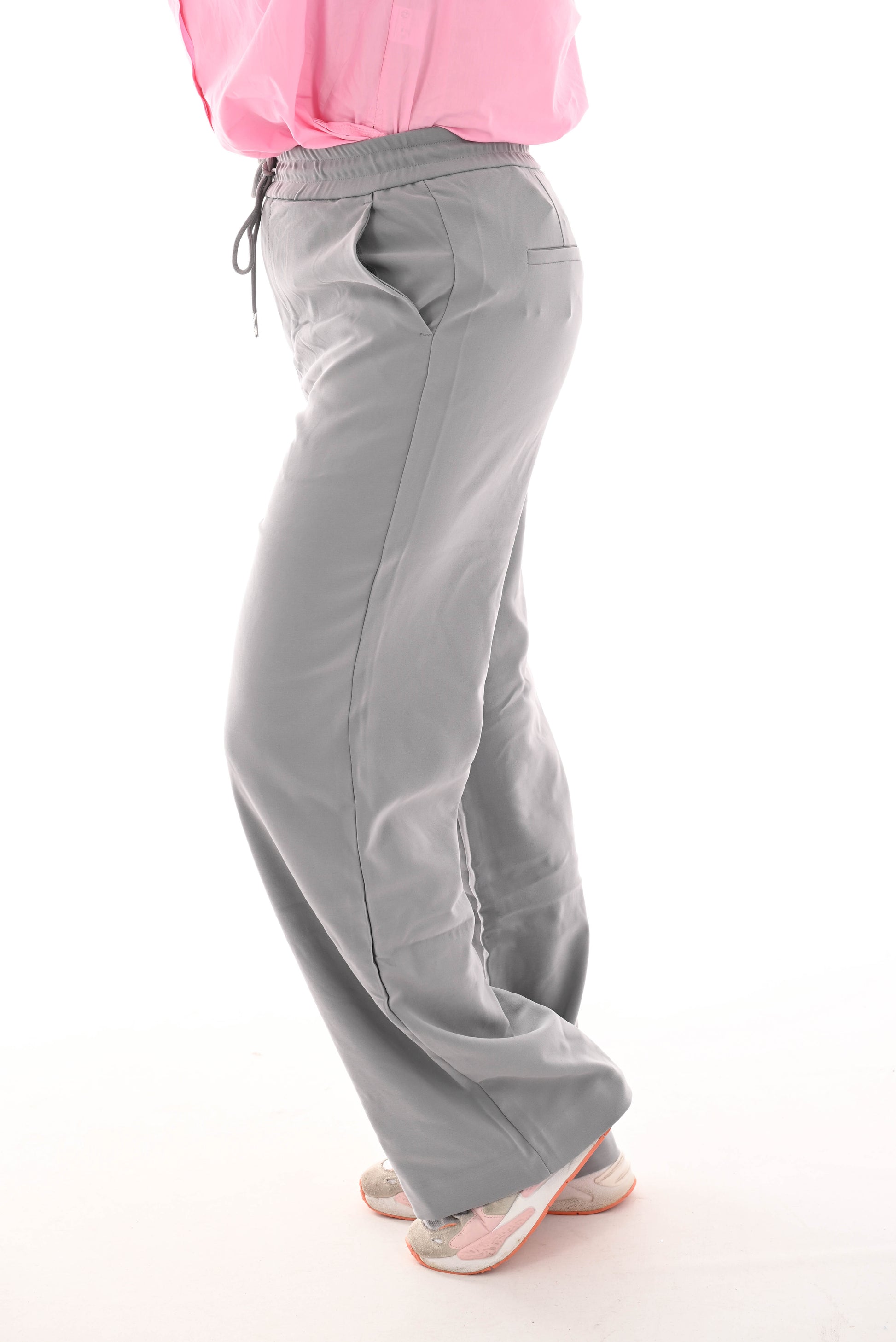 Pantalon broek met elastieke band grijs